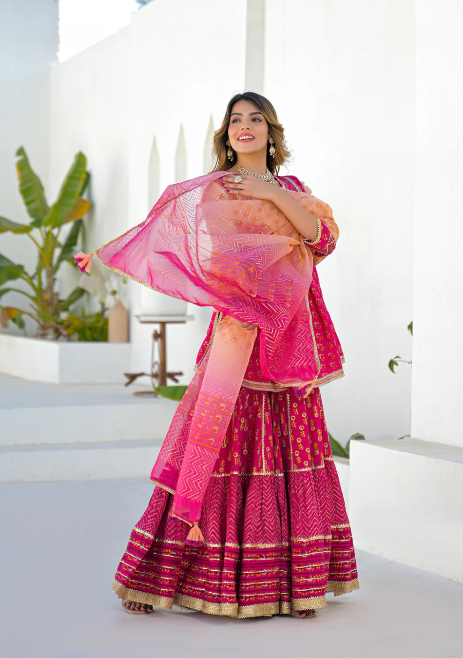 Fuchsia Noor Sharara Set