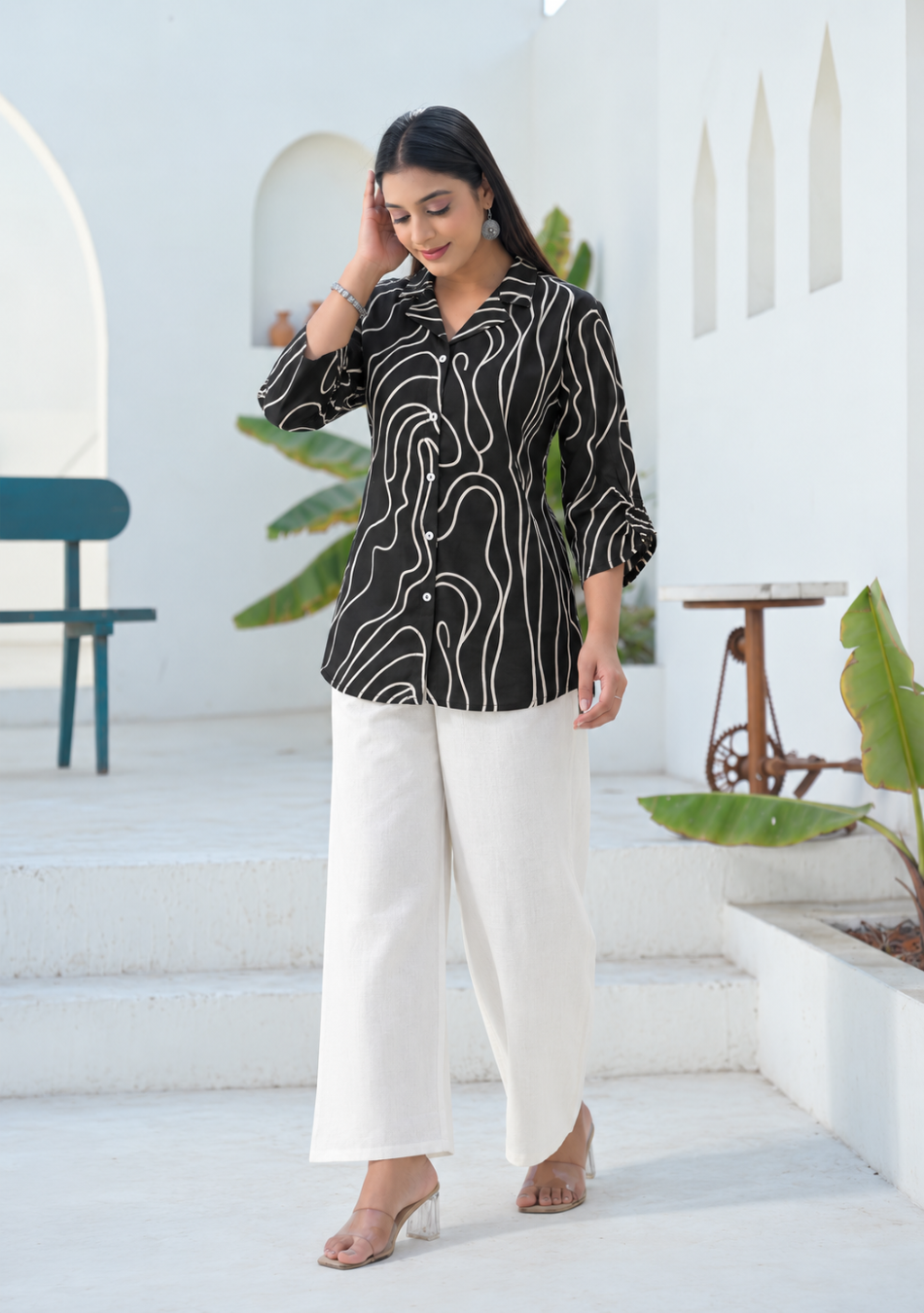 Fluid Lines Shirt Style Top
