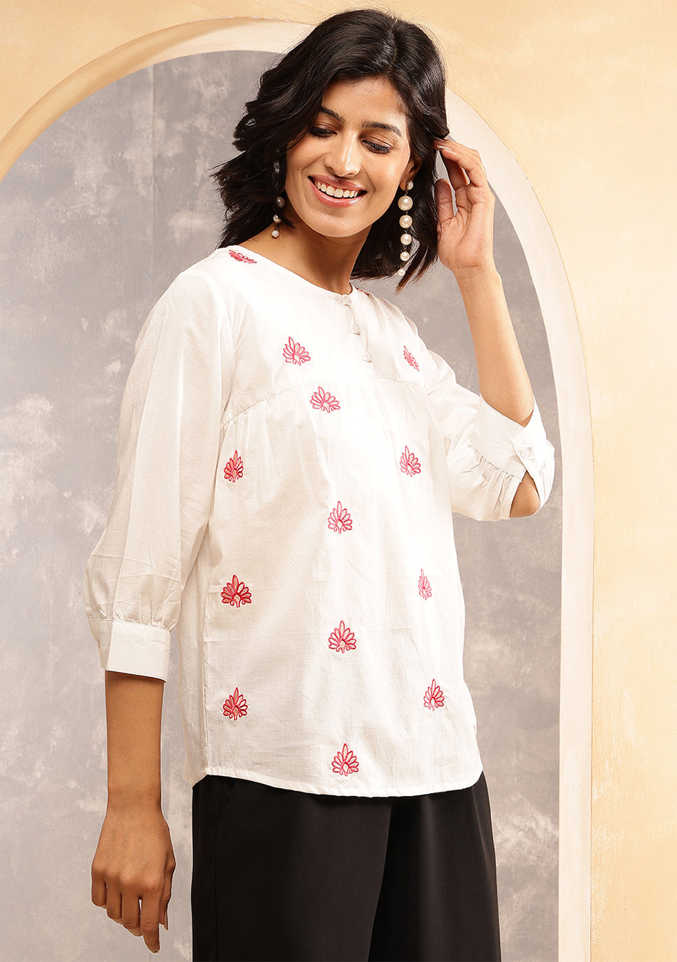 Red Floral Pop Top