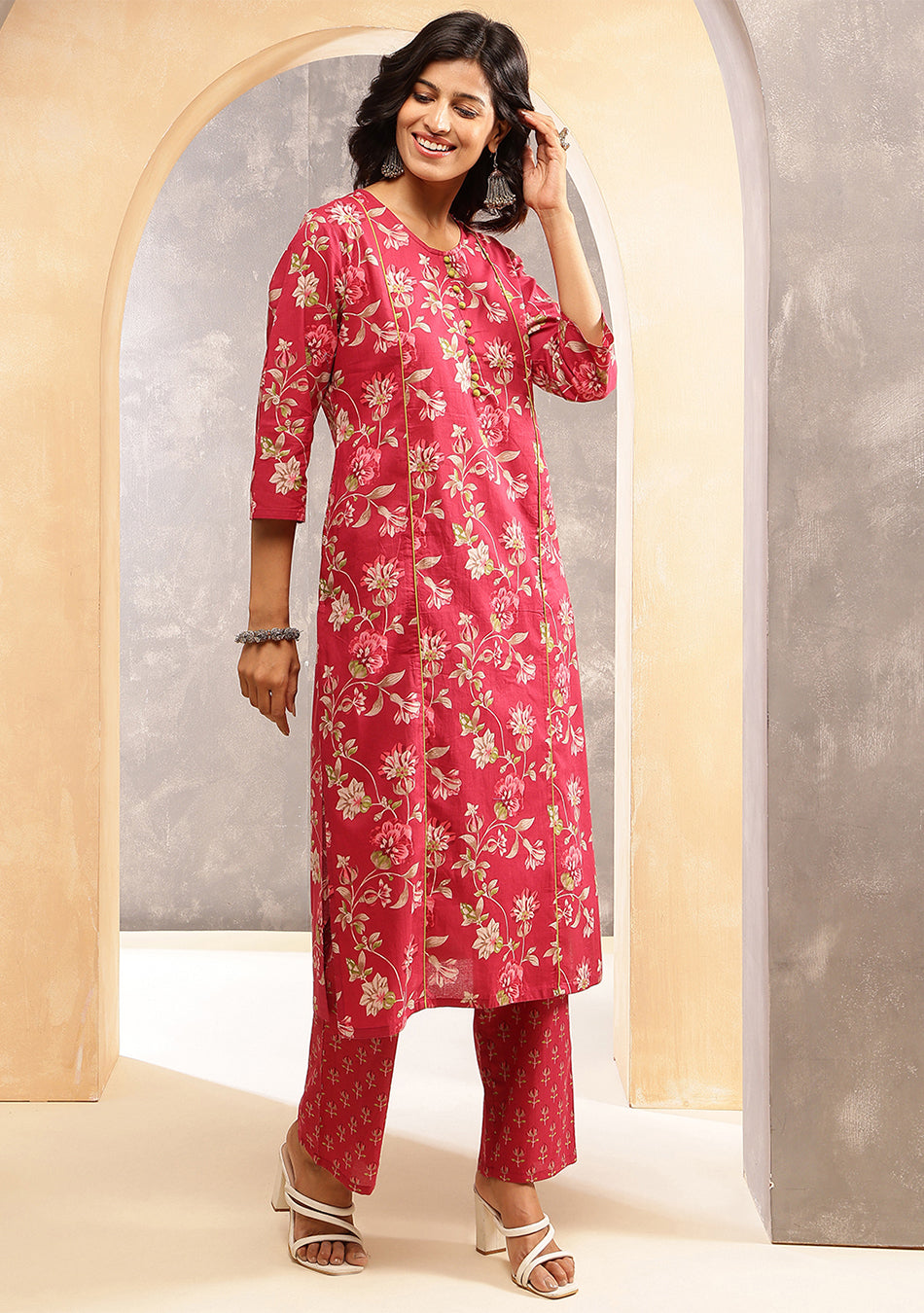 Crimson Printed Suit Set