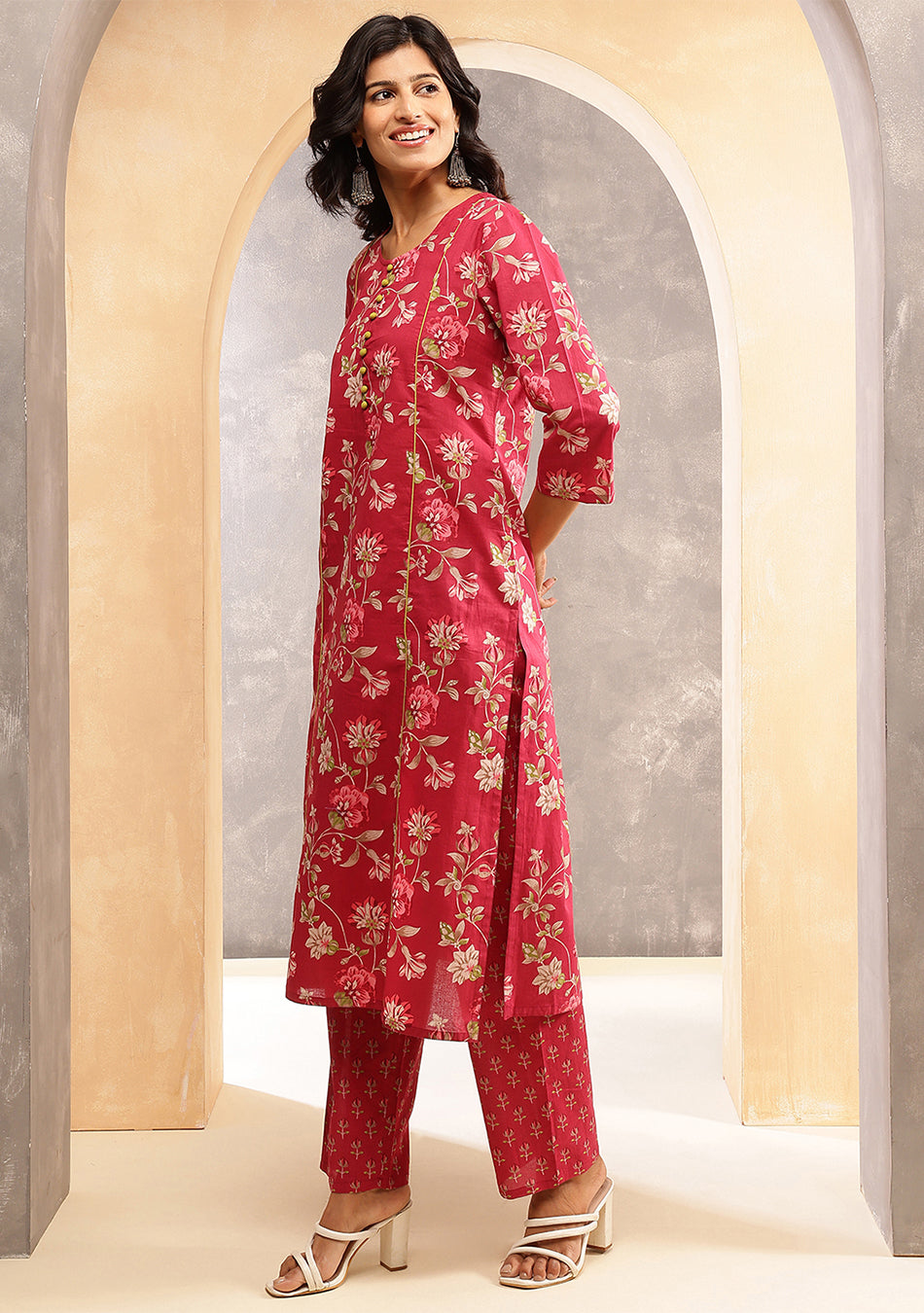 Crimson Printed Suit Set