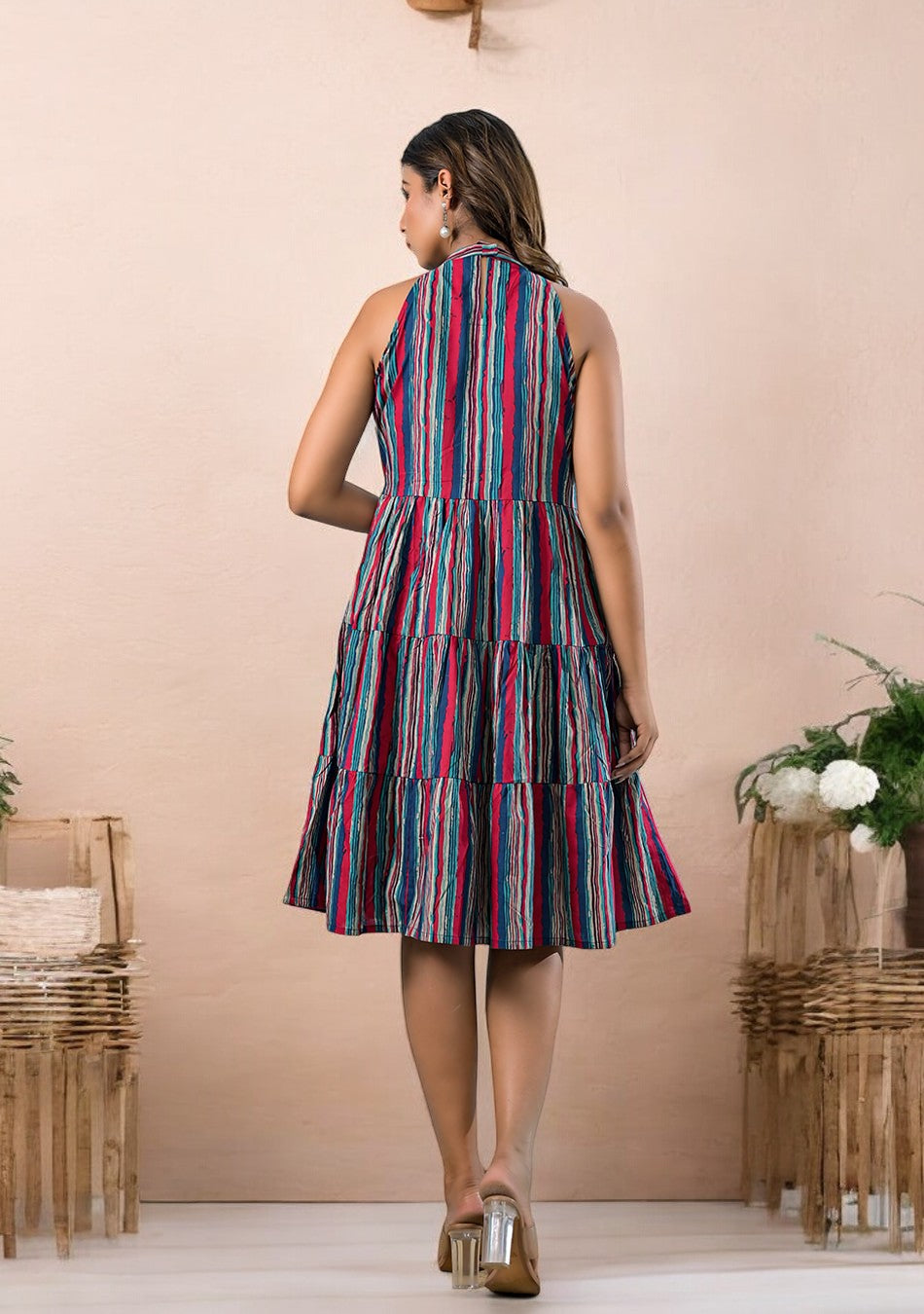 Multicolour Striped Halter Dress