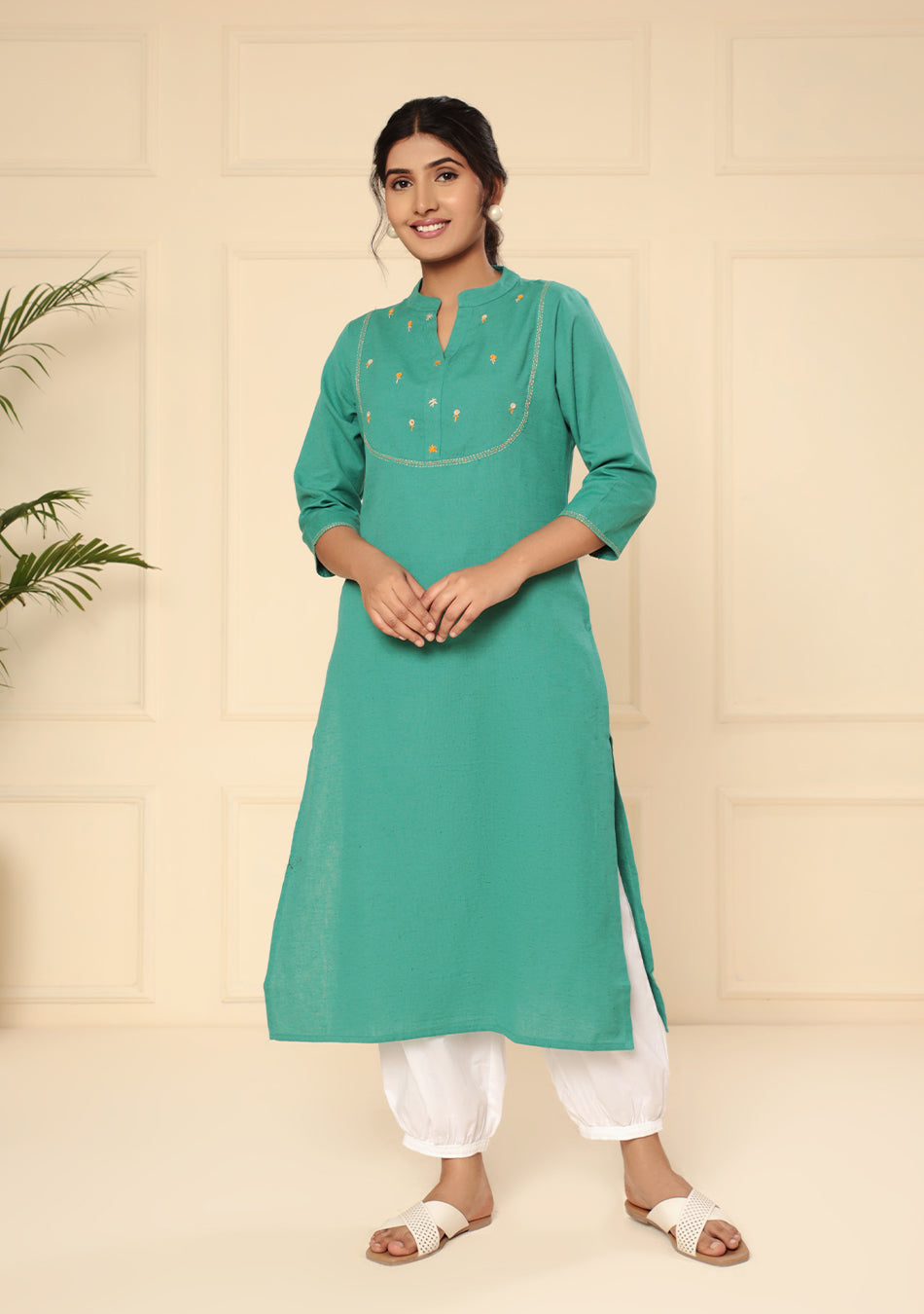 Persian Green Solid Cotton Kurta