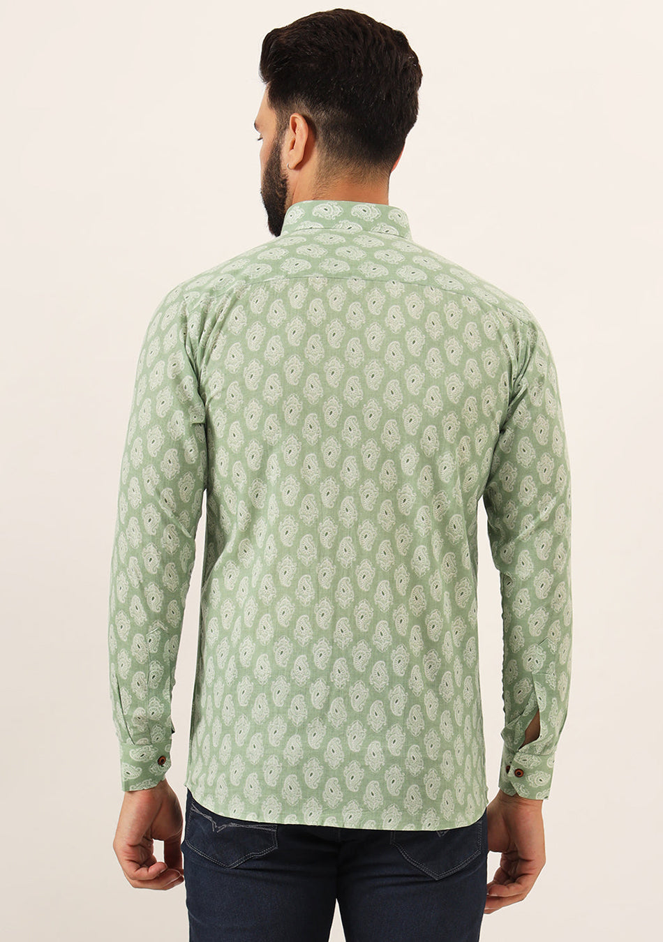 Green Paisley Print Pure Cotton Regular Fit Casual Shirt