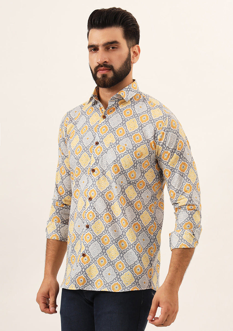 Purple Geometric Pure Cotton Regular Fit Casual Shirt