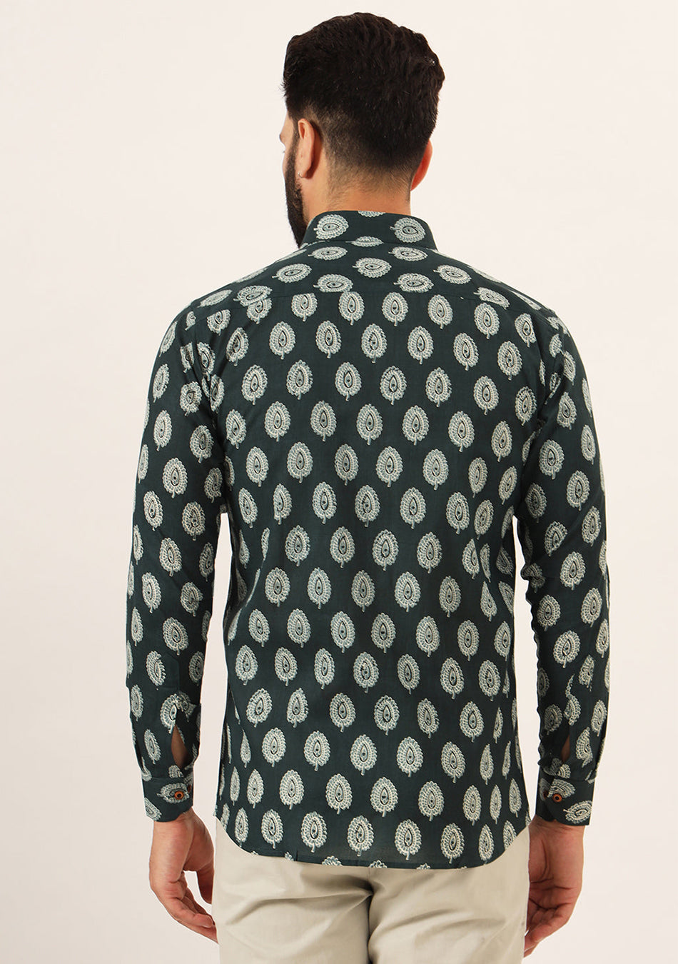 Dark Green Printed Pure Cotton Regular Fit Casual Shirt
