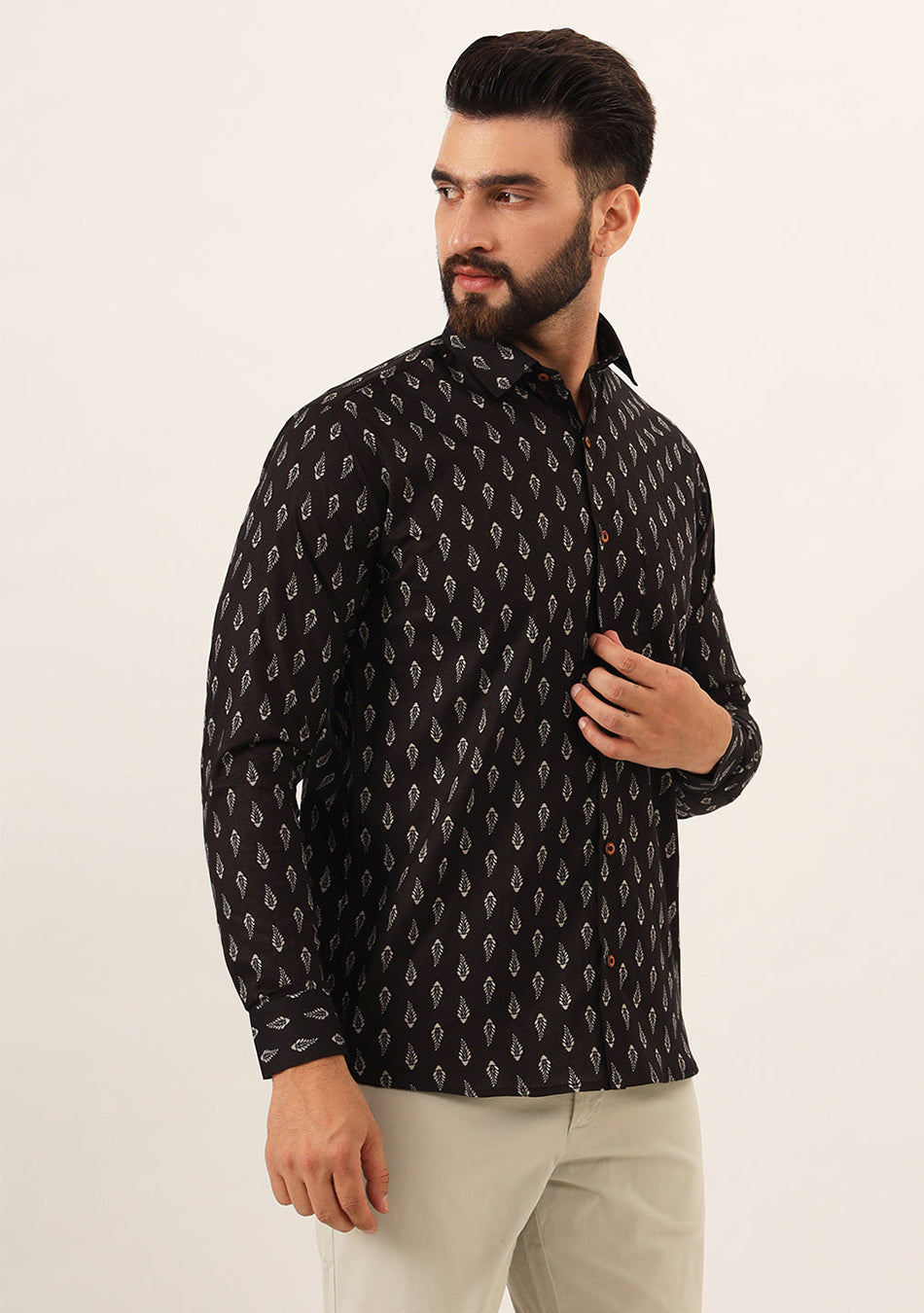 Brown Printed Pure Cotton Regular Fit Casual Shirt