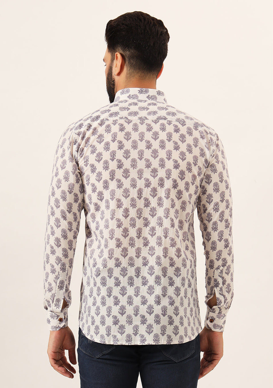 Cream Quirky Print Pure Cotton Regular Fit Casual Shirt