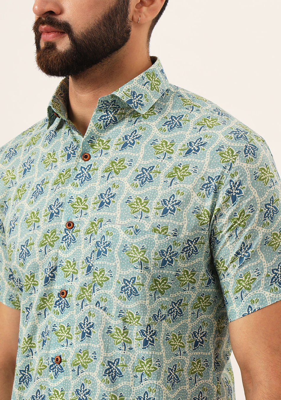 Green Floral Print Pure Cotton Regular Fit Casual Shirt