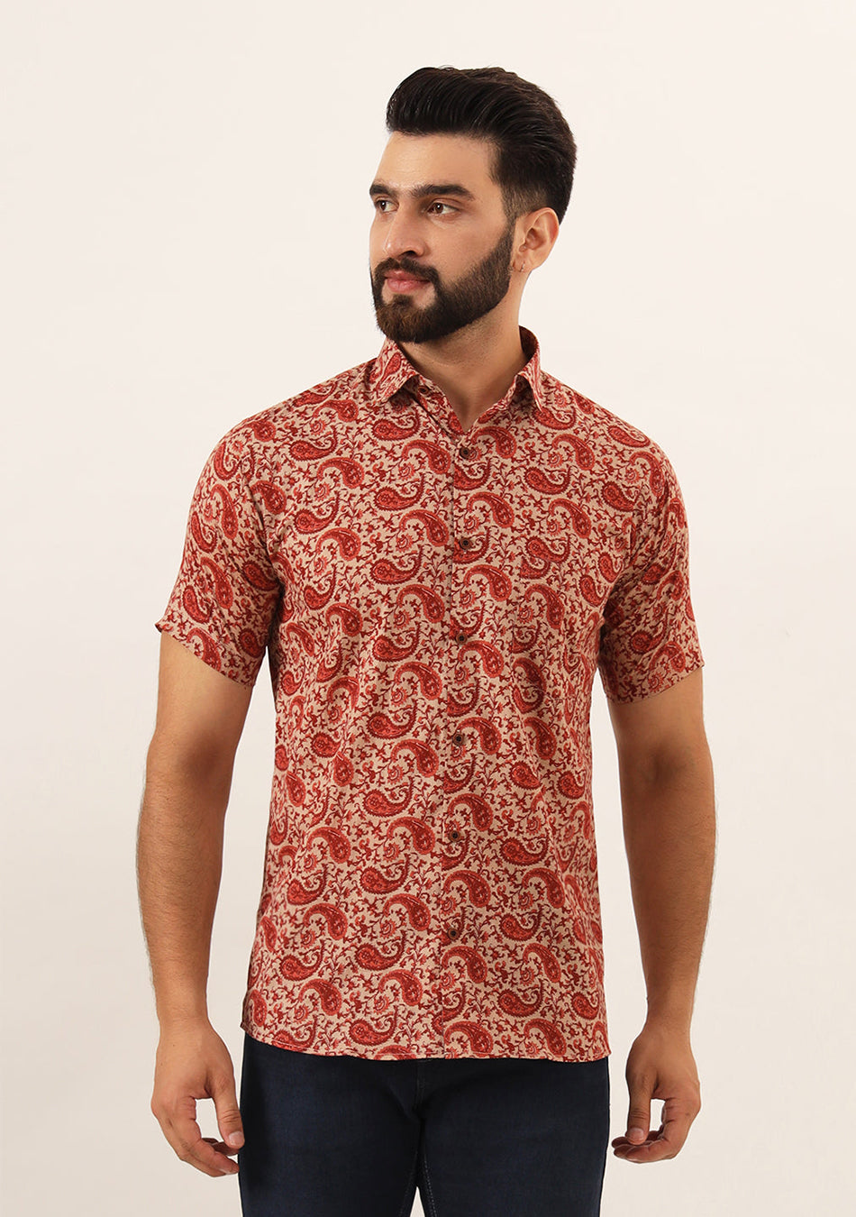 Maroon Paisley Print Pure Cotton Regular Fit Casual Shirt