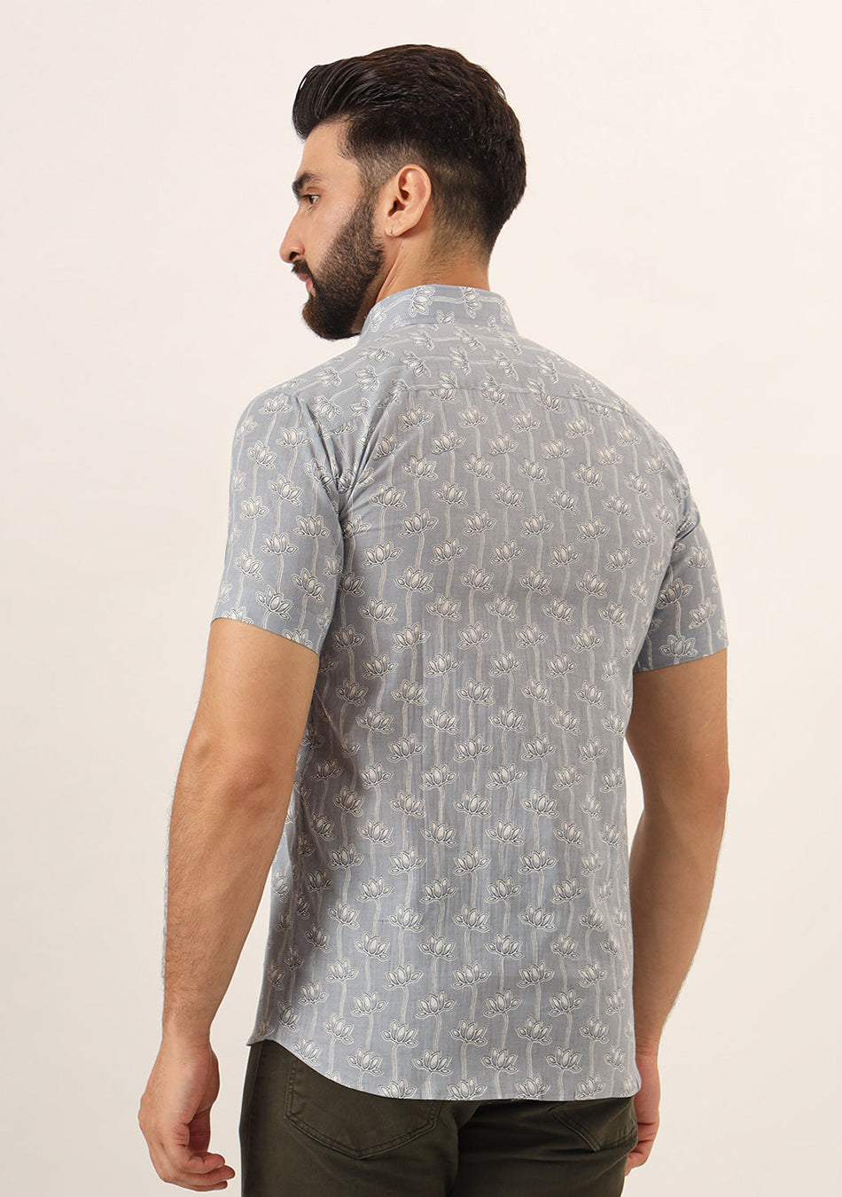 Grey Printed Pure Cotton Regular Fit Casual Shirt for Men