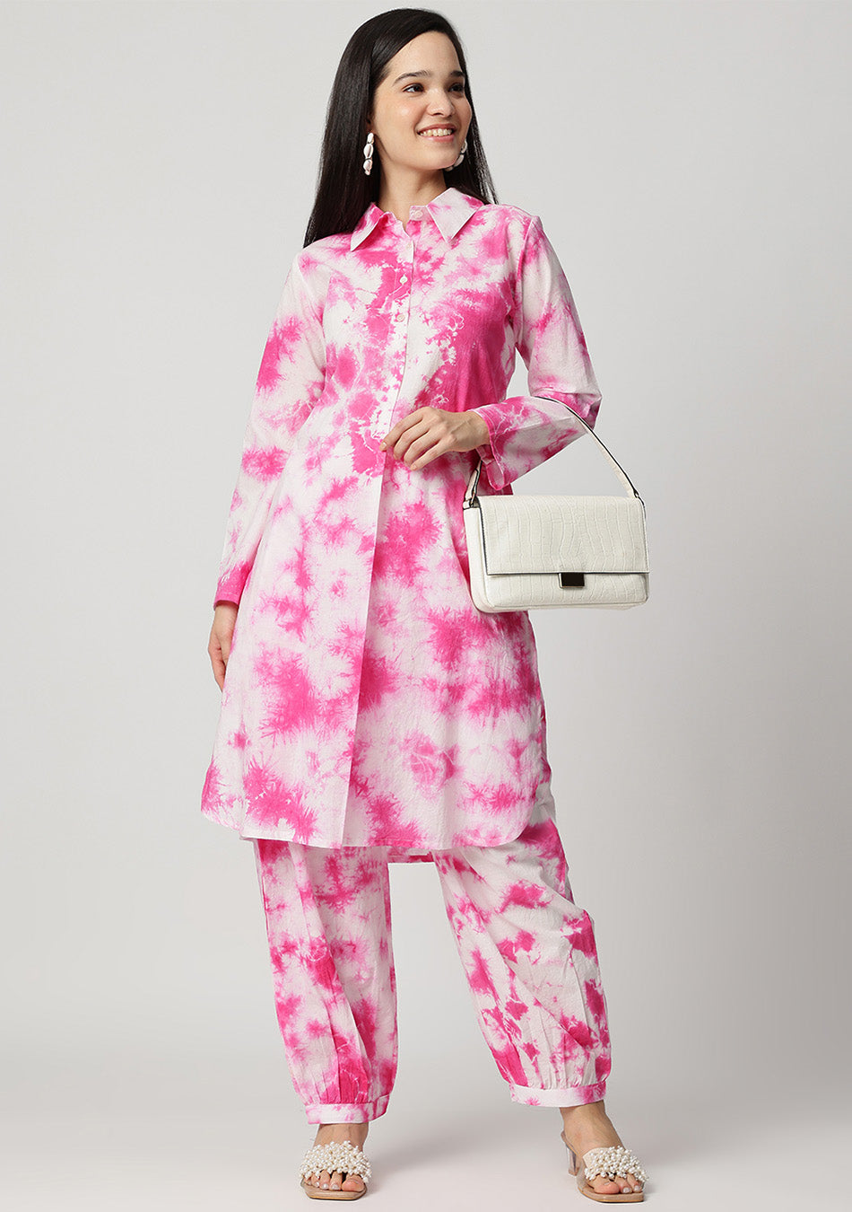 Pink tie  and dye Kurta Set
