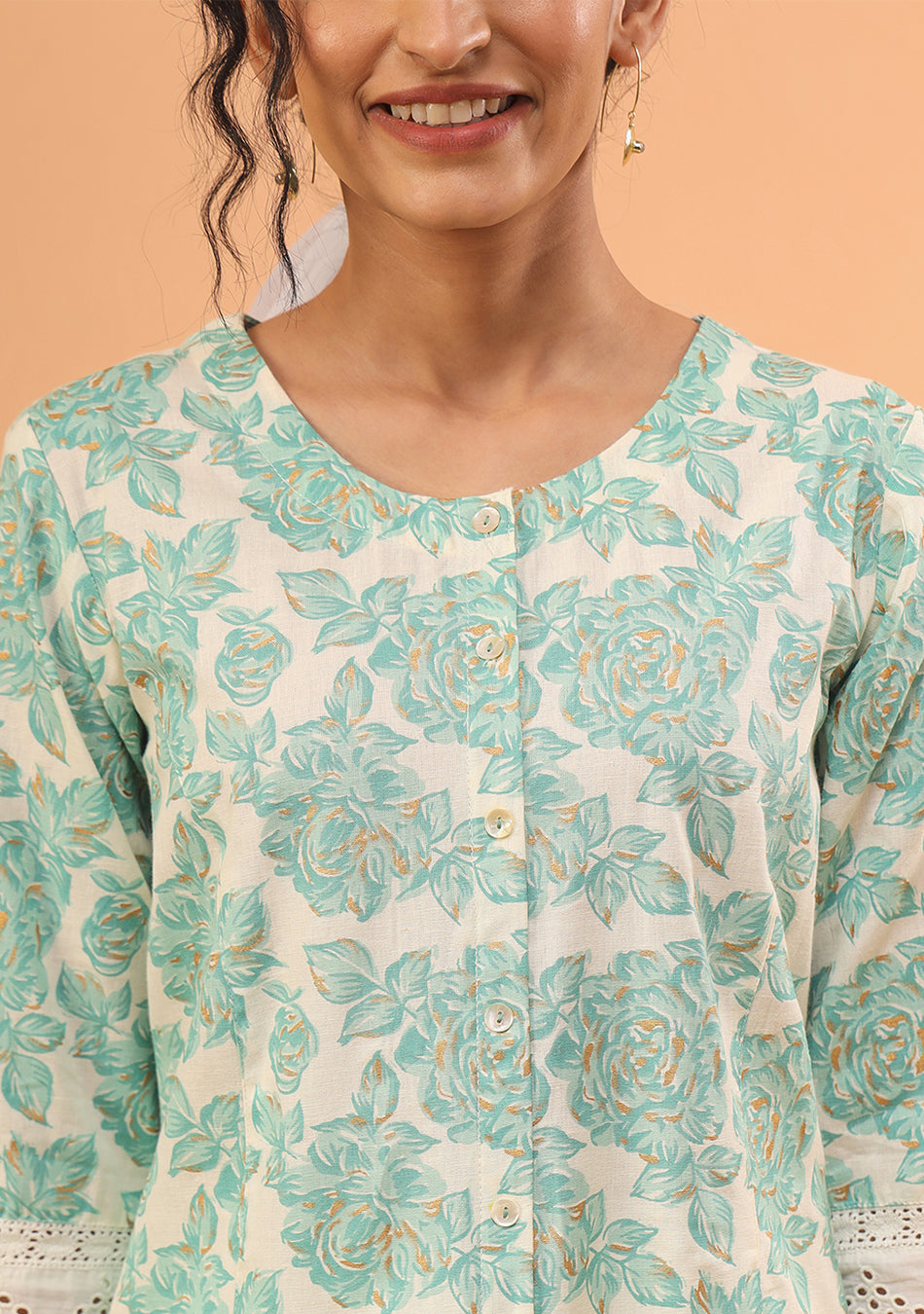 Teal Floral A-Line Flex Kurta