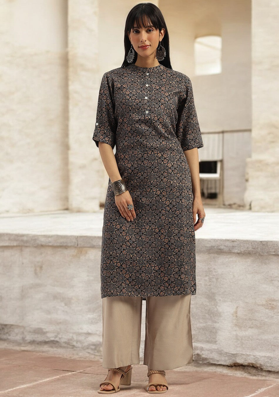Mocha Maze Straight Kurta