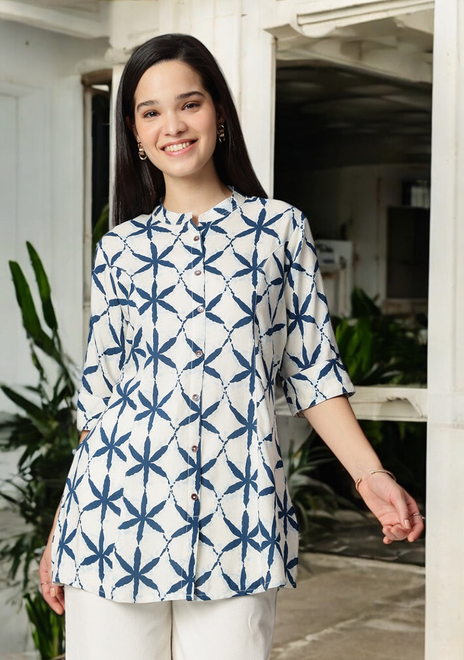 Indigo Lattice Top