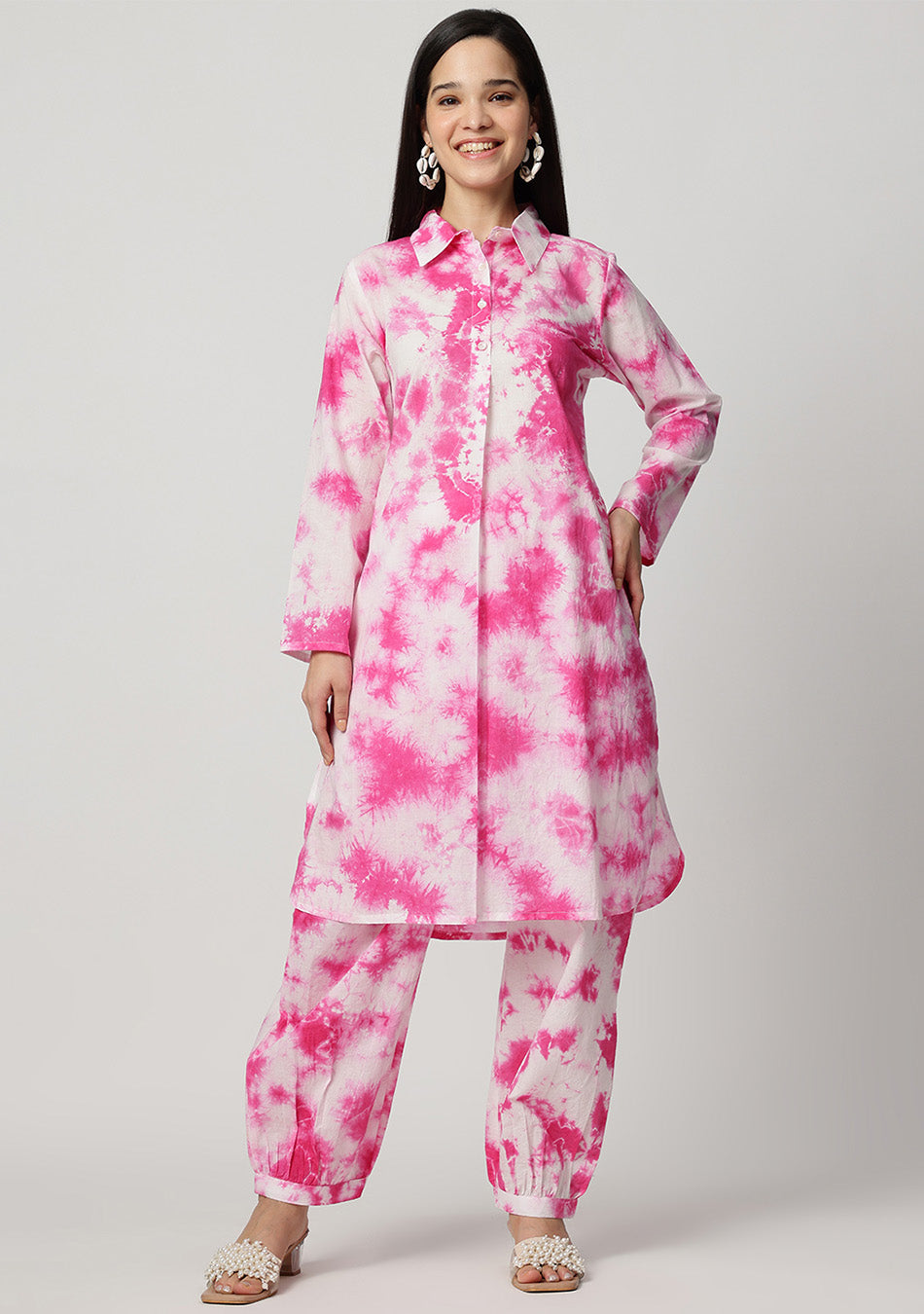 Pink tie  and dye Kurta Set