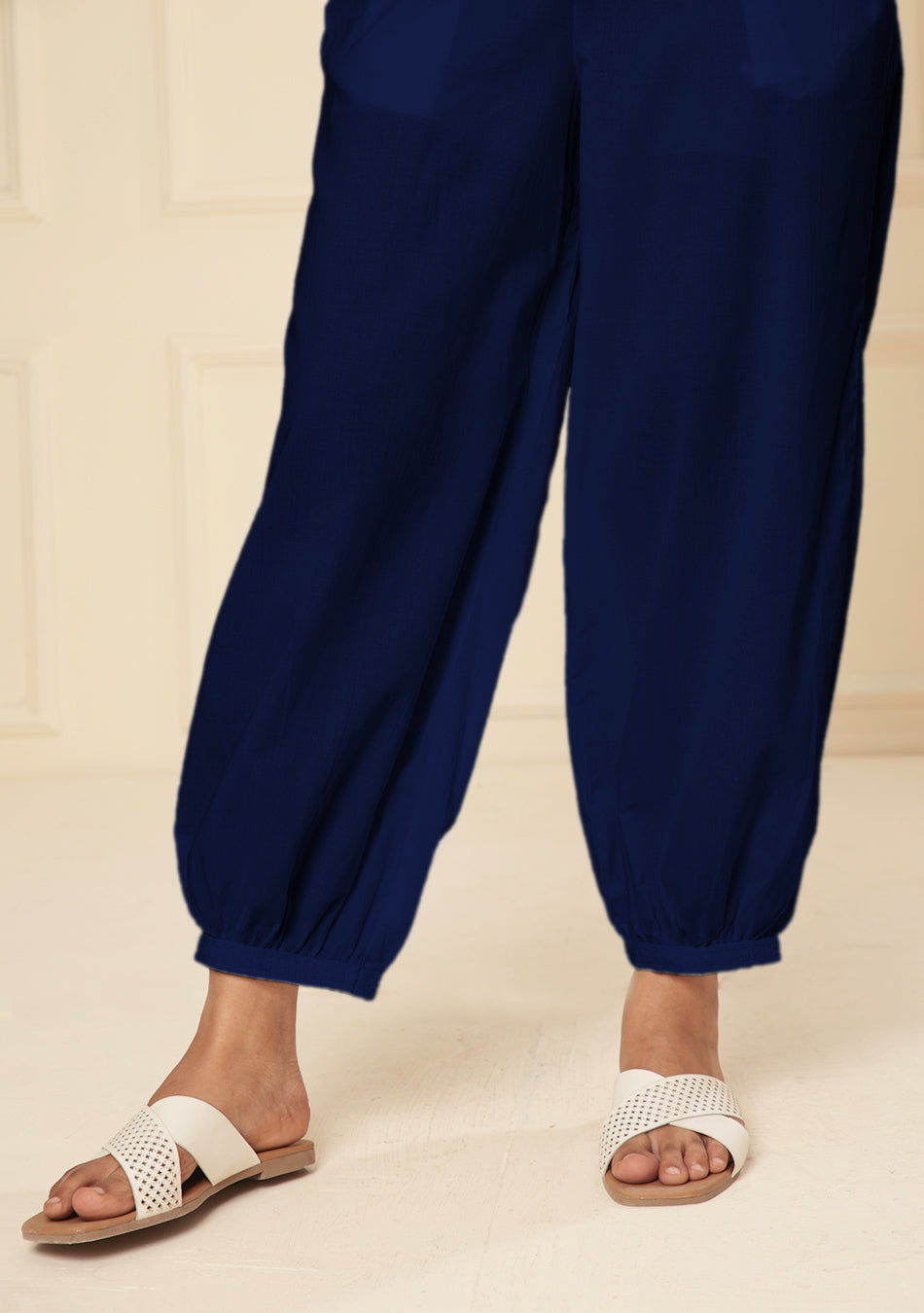 ROYAL BLUE EMBROIDERED LACE CUFF PANT
