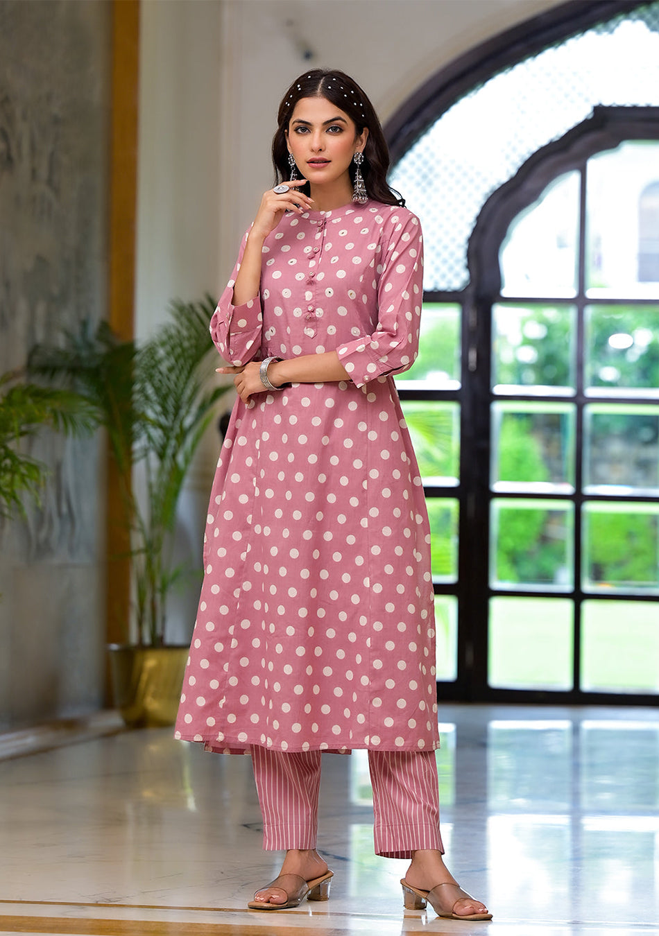 Light Pink Printed Pure Cotton Straight Kurta & Trouser with Dupatta