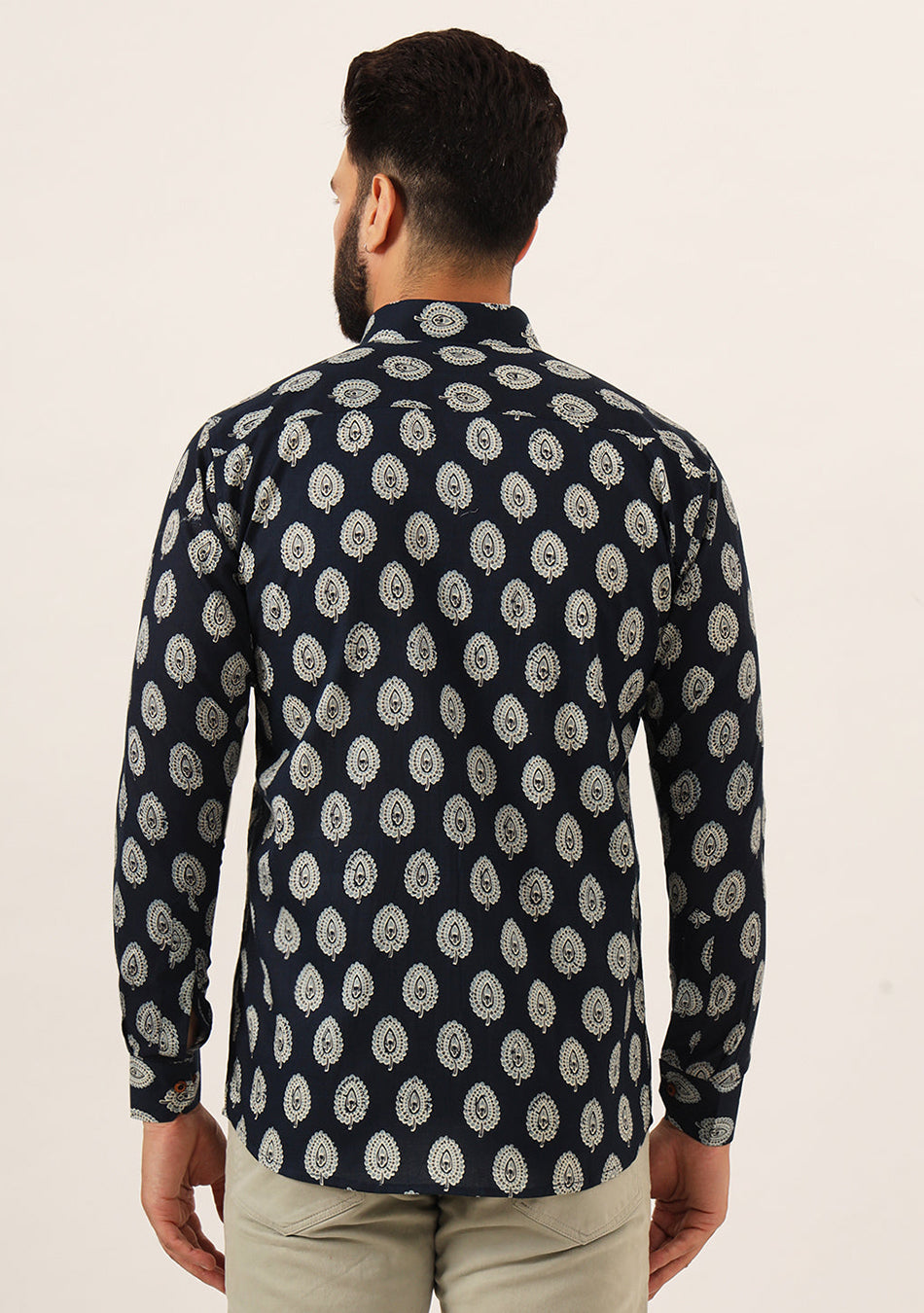 Navy Blue Printed Pure Cotton Regular Fit Casual Shirt