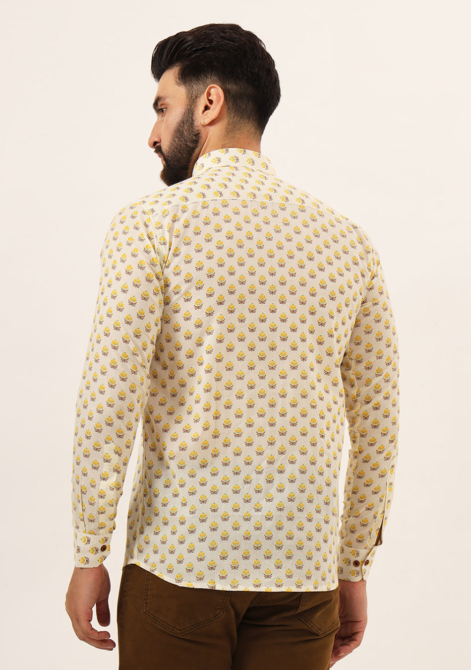 Yellow Floral Print Pure Cotton Regular Fit Casual Shirt