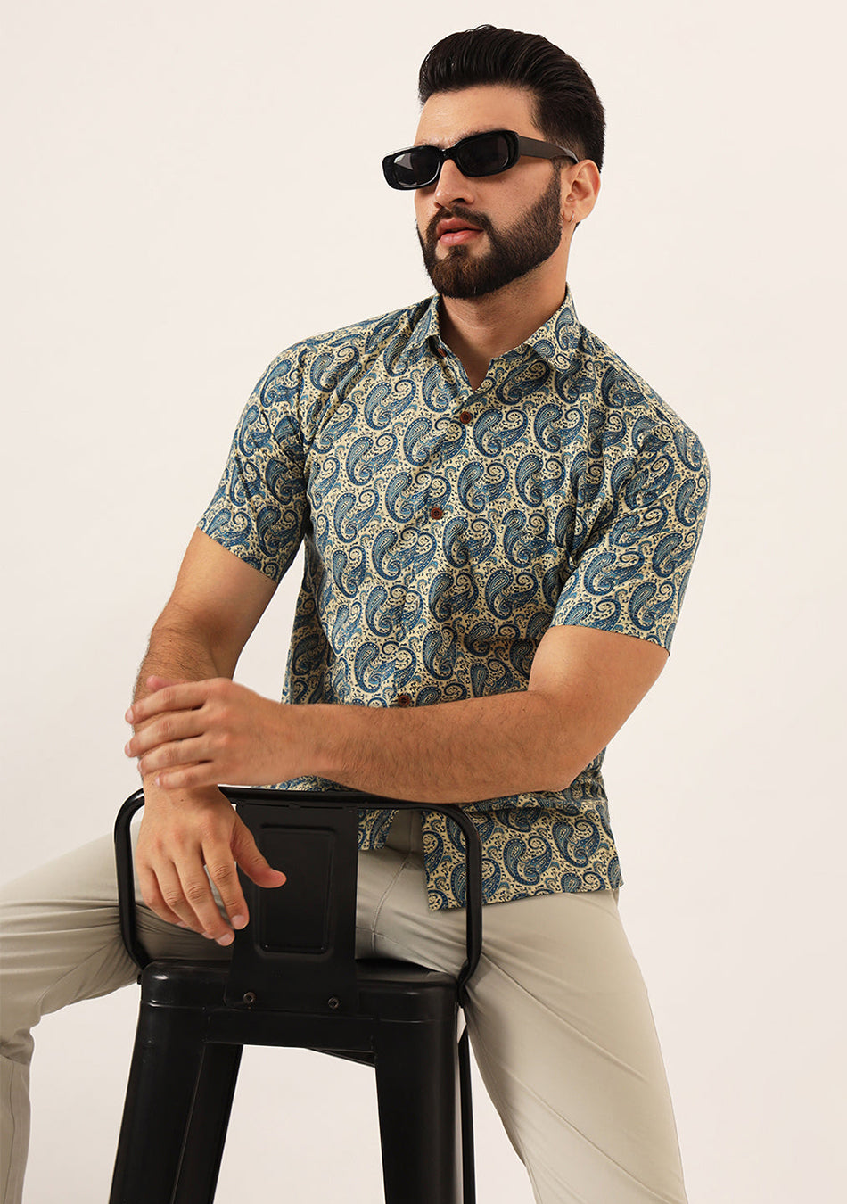 Beige Paisley Print Pure Cotton Regular Fit Casual Shirt