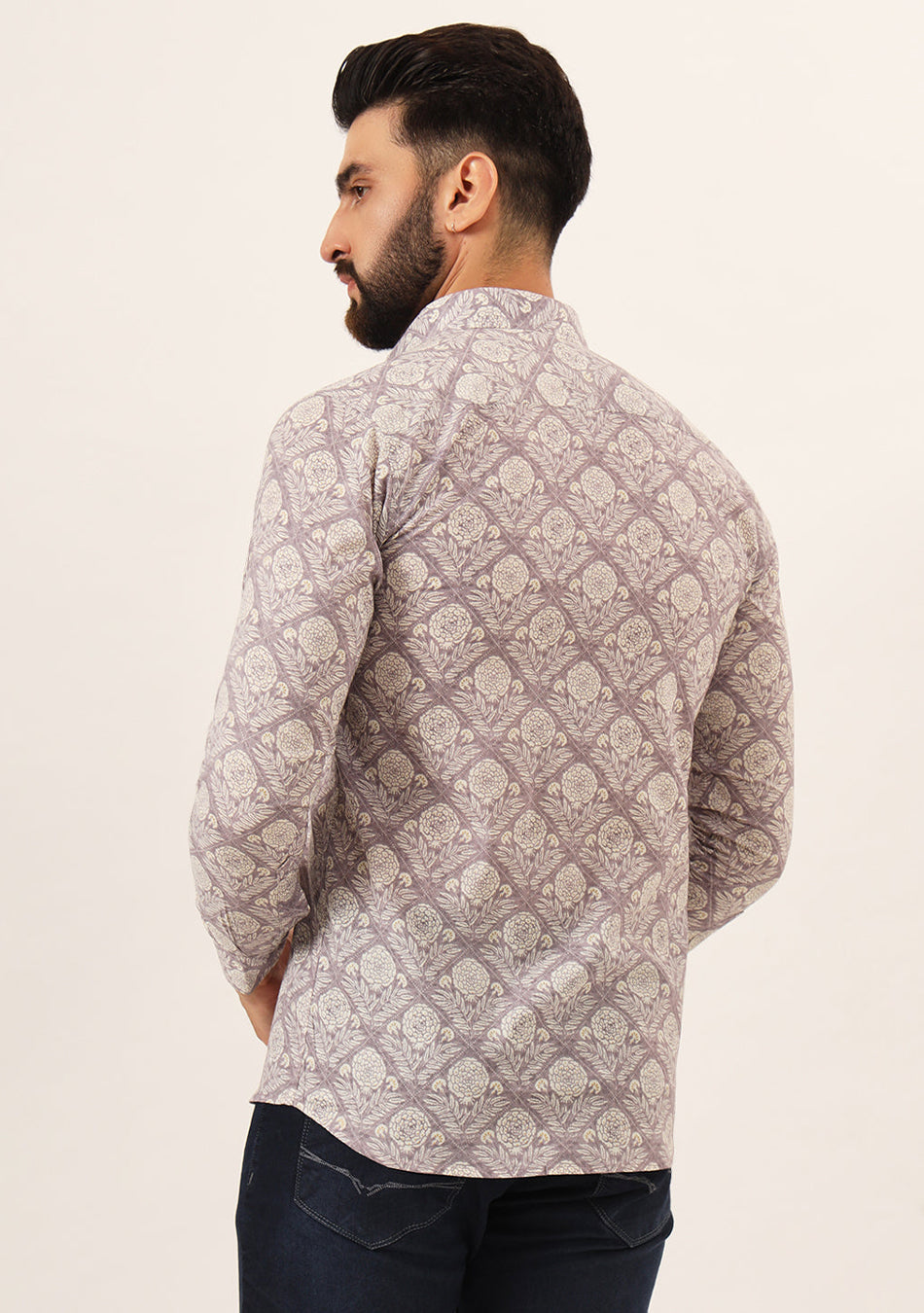 Lavender Geometric Pure Cotton Regular Fit Casual Shirt