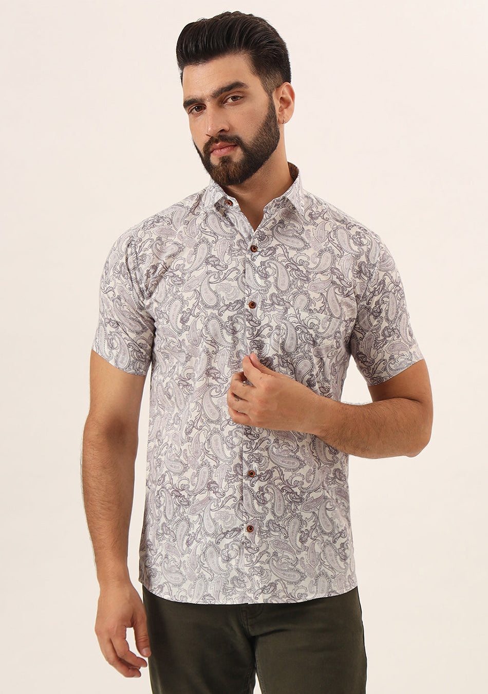 Lavender Paisley Print Pure Cotton Regular Fit Casual Shirt