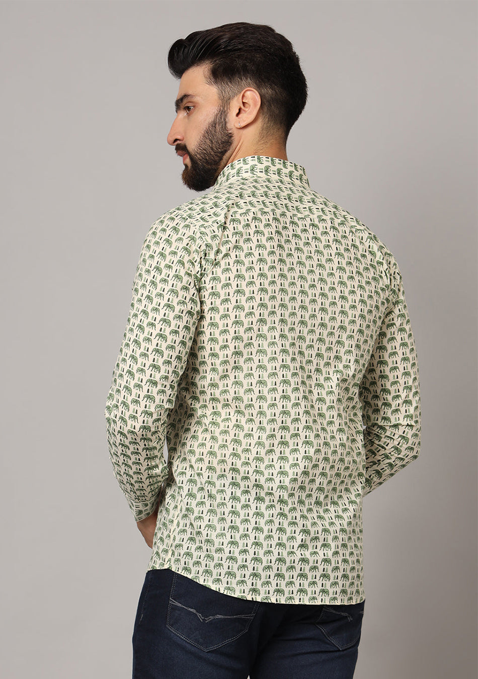 Green Ethnic Motif Pure Cotton Regular Fit Casual Shirt