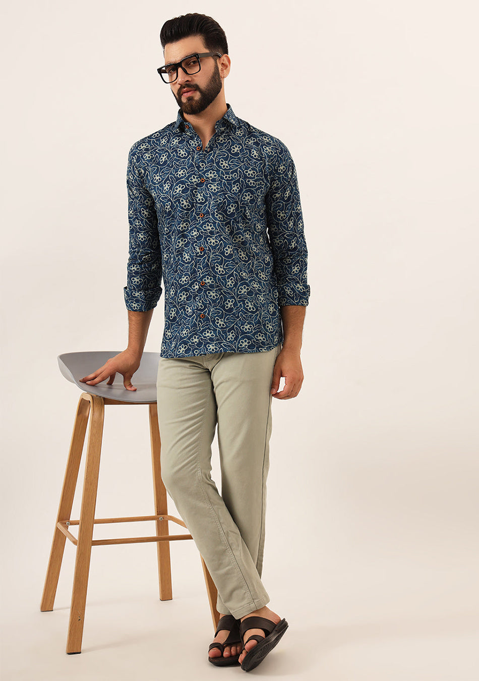 Blue Floral Print Pure Cotton Regular Fit Casual Shirt