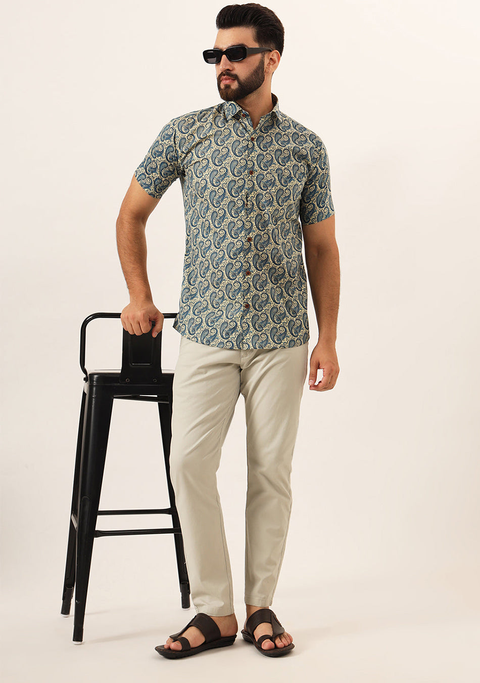 Beige Paisley Print Pure Cotton Regular Fit Casual Shirt