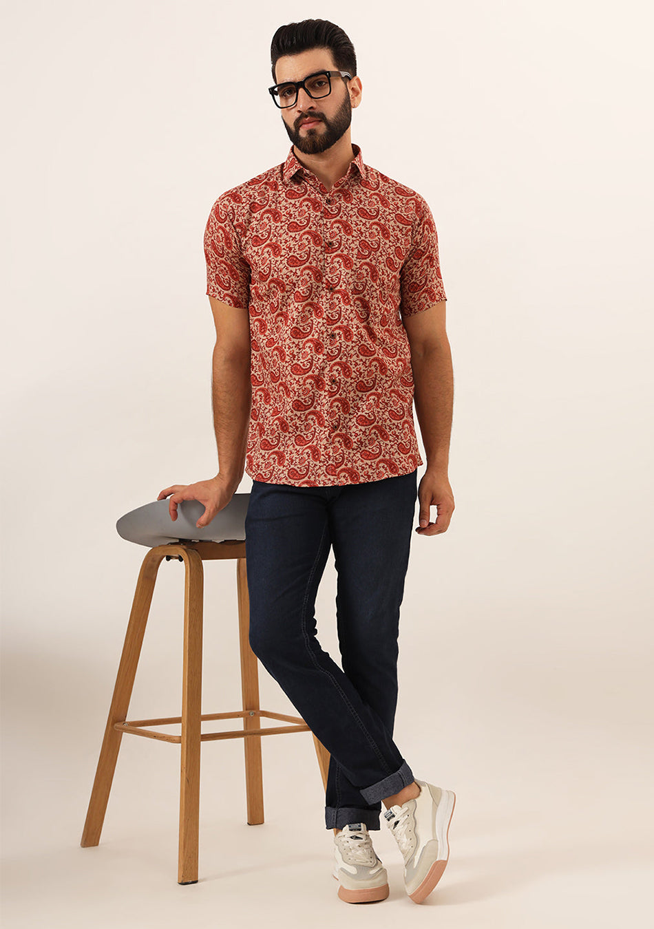 Maroon Paisley Print Pure Cotton Regular Fit Casual Shirt