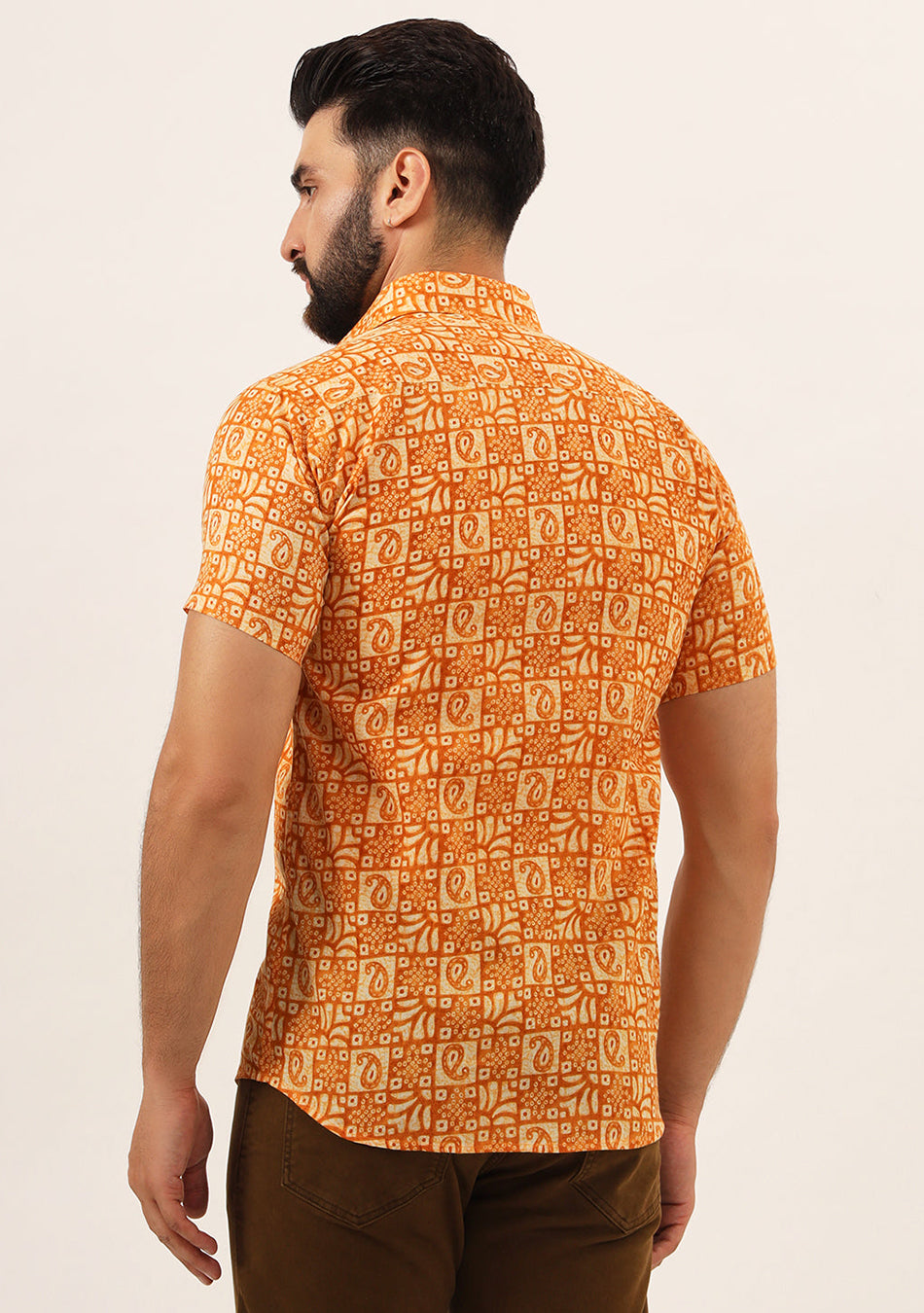 Orange Paisley Print Pure Cotton Regular Fit Casual Shirt