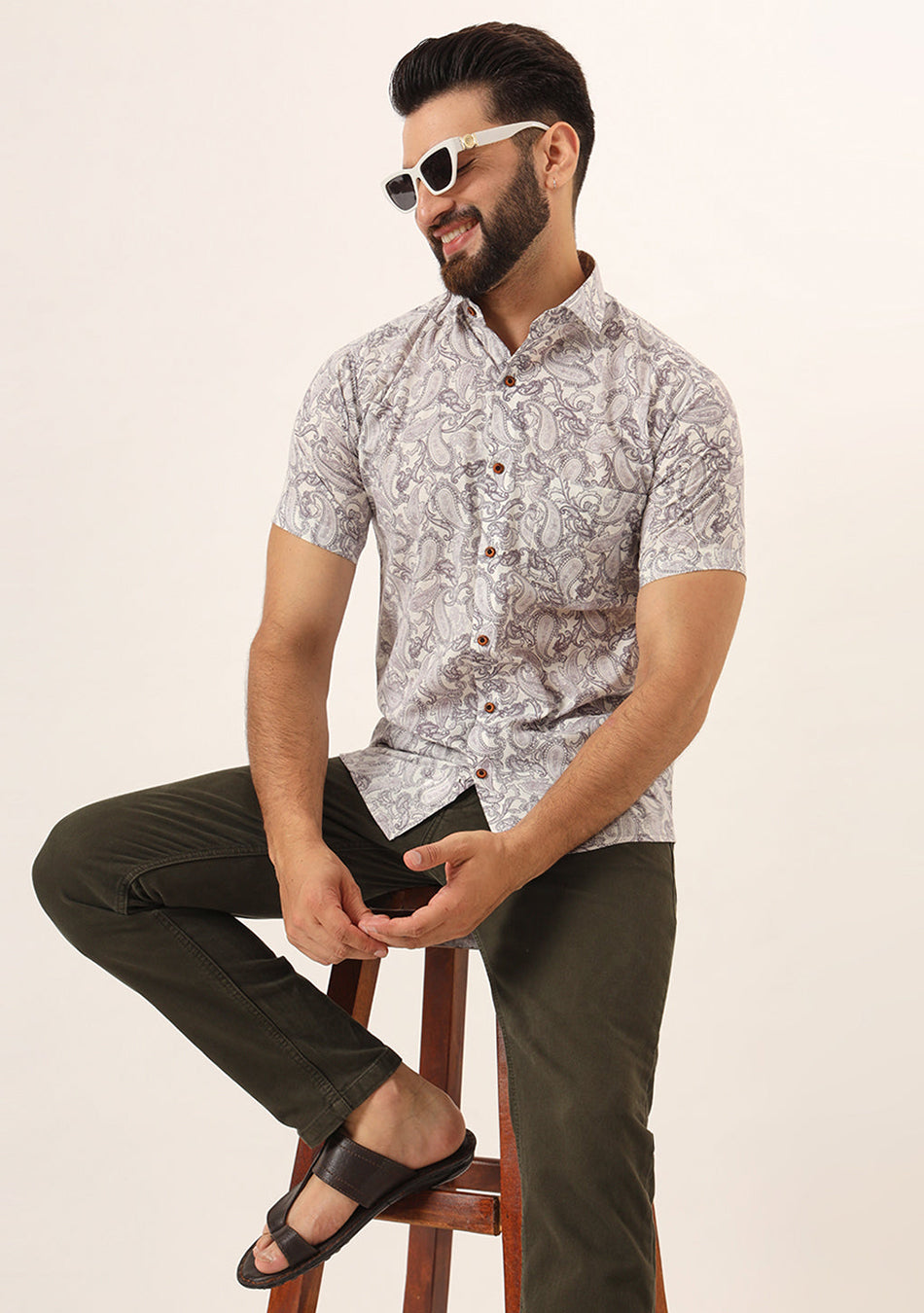 Lavender Paisley Print Pure Cotton Regular Fit Casual Shirt