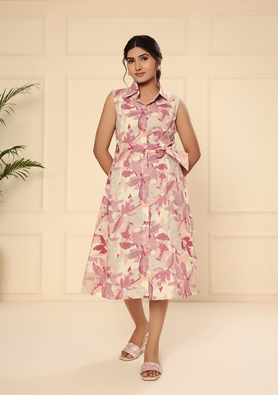 Blush Blossom Floral Print A-Line Midi Dress