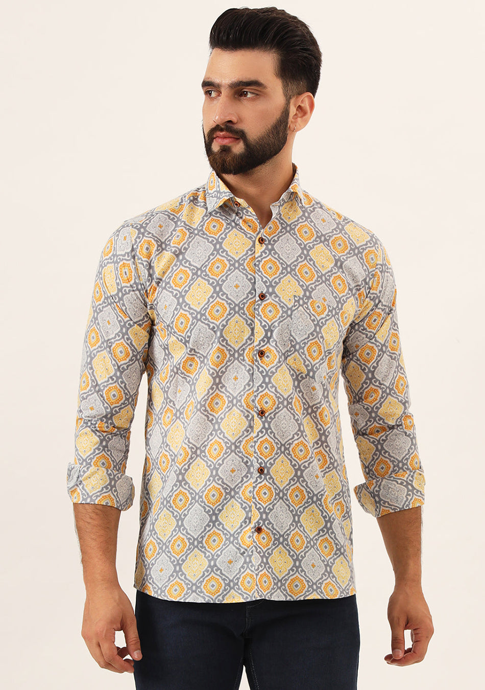 Purple Geometric Pure Cotton Regular Fit Casual Shirt
