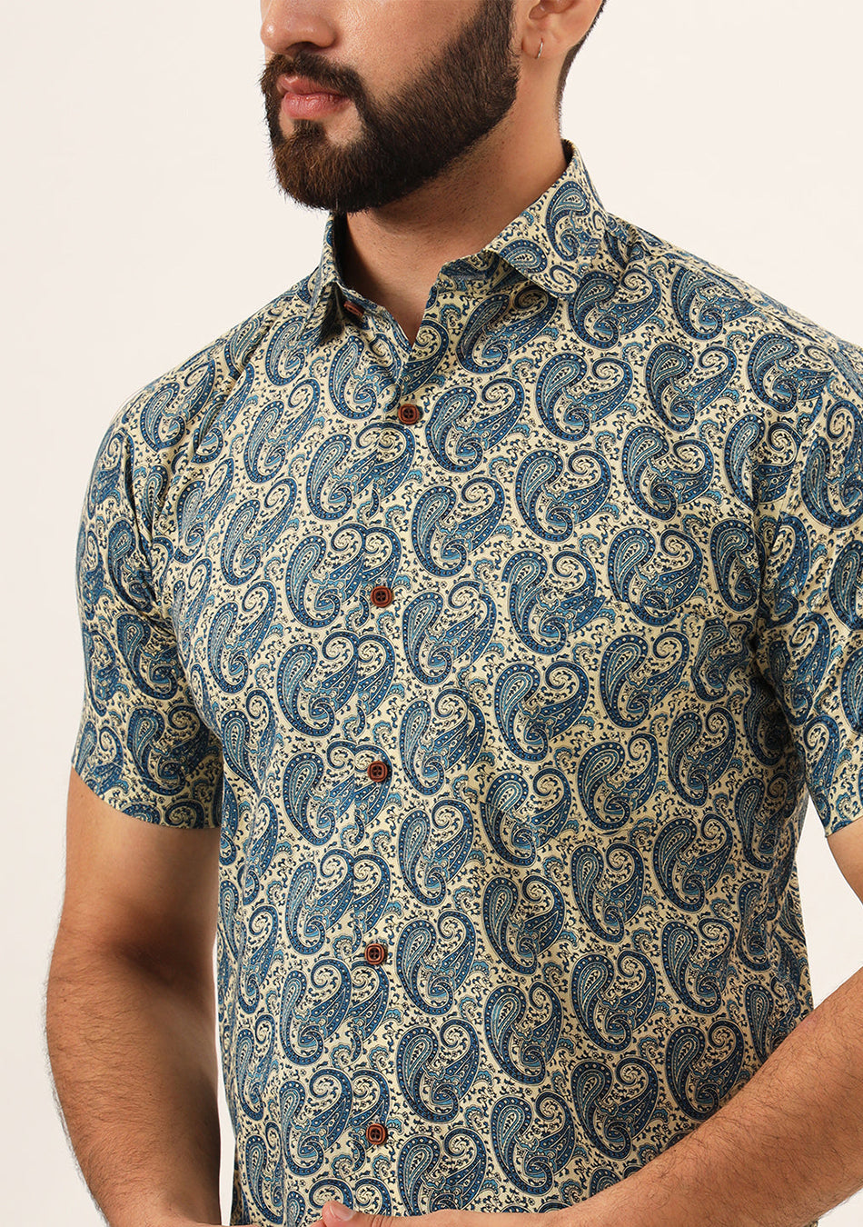 Beige Paisley Print Pure Cotton Regular Fit Casual Shirt
