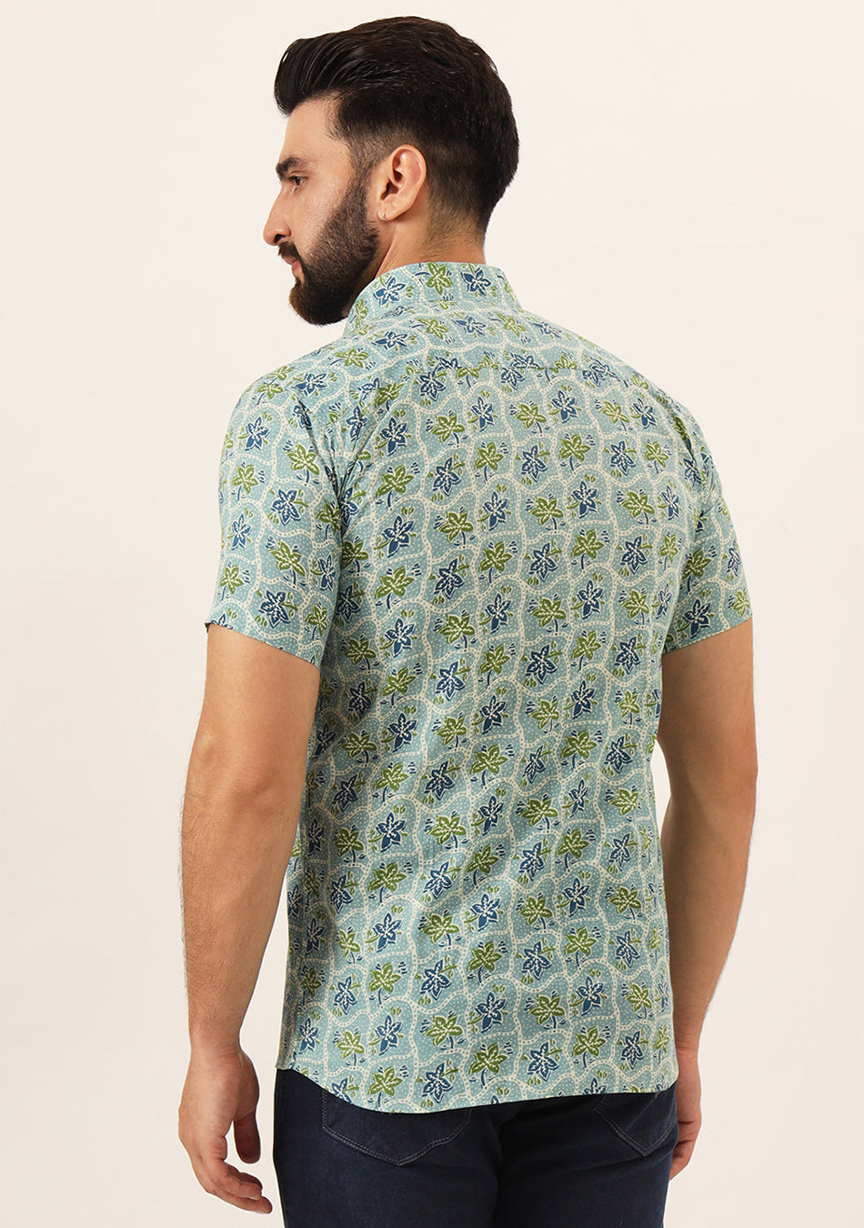 Green Floral Print Pure Cotton Regular Fit Casual Shirt