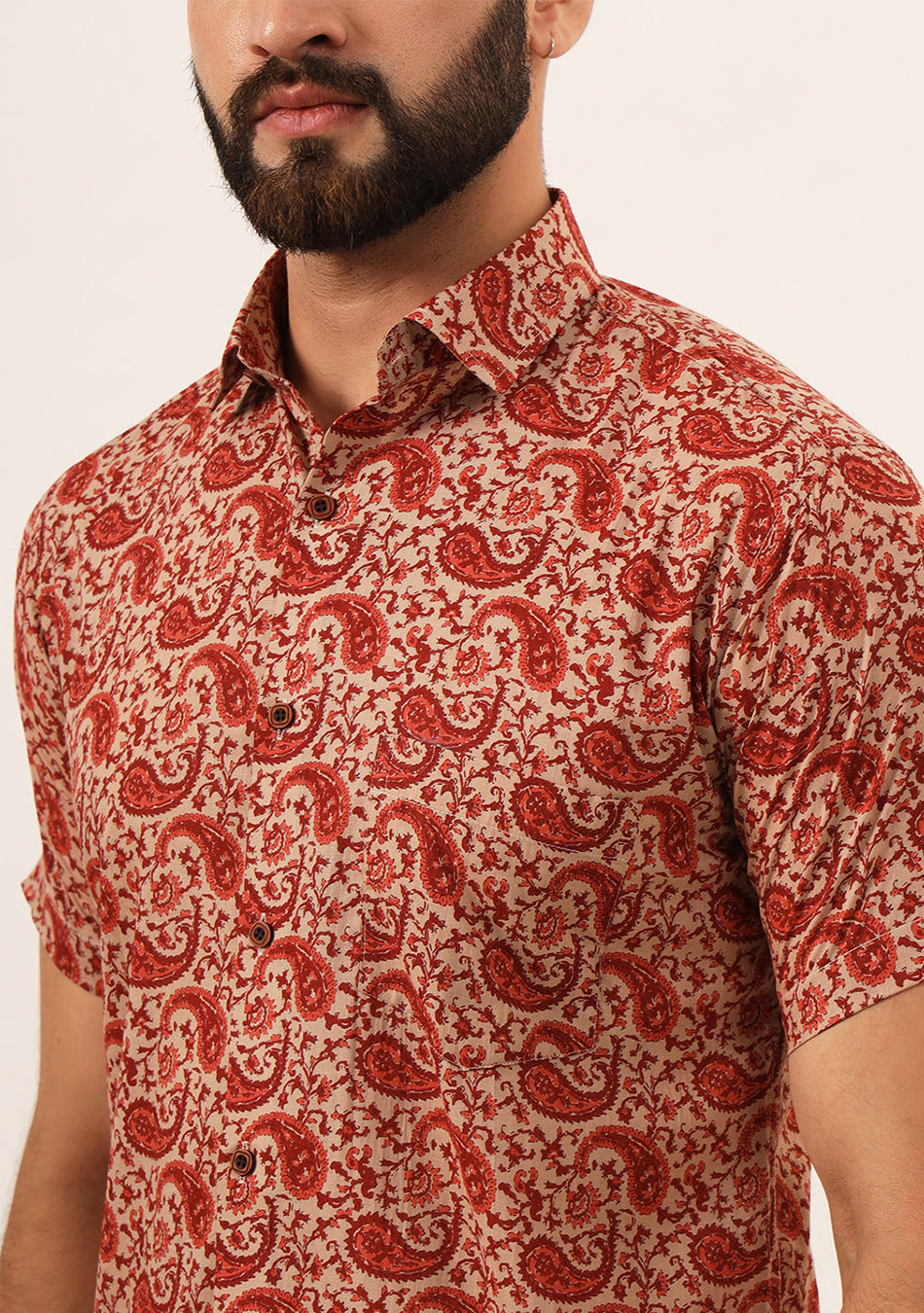 Maroon Paisley Print Pure Cotton Regular Fit Casual Shirt