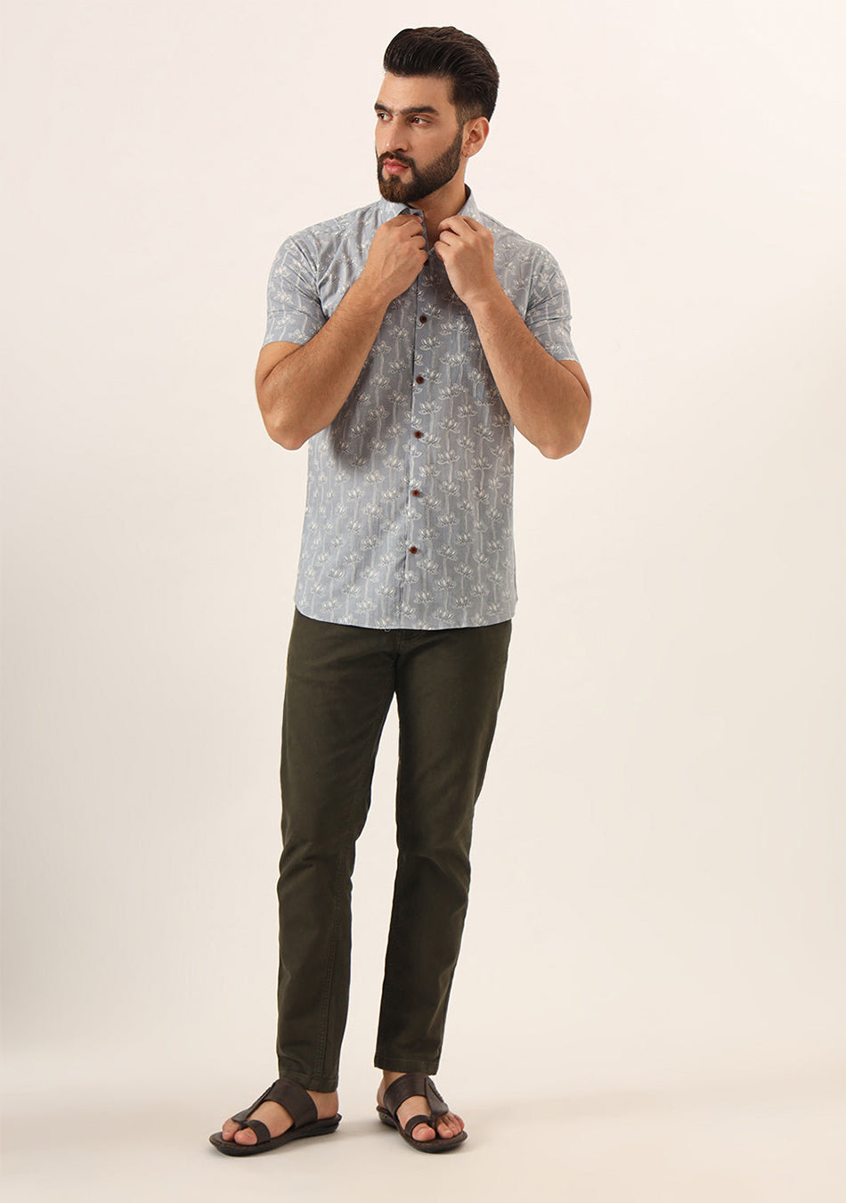 Grey Printed Pure Cotton Regular Fit Casual Shirt for Men
