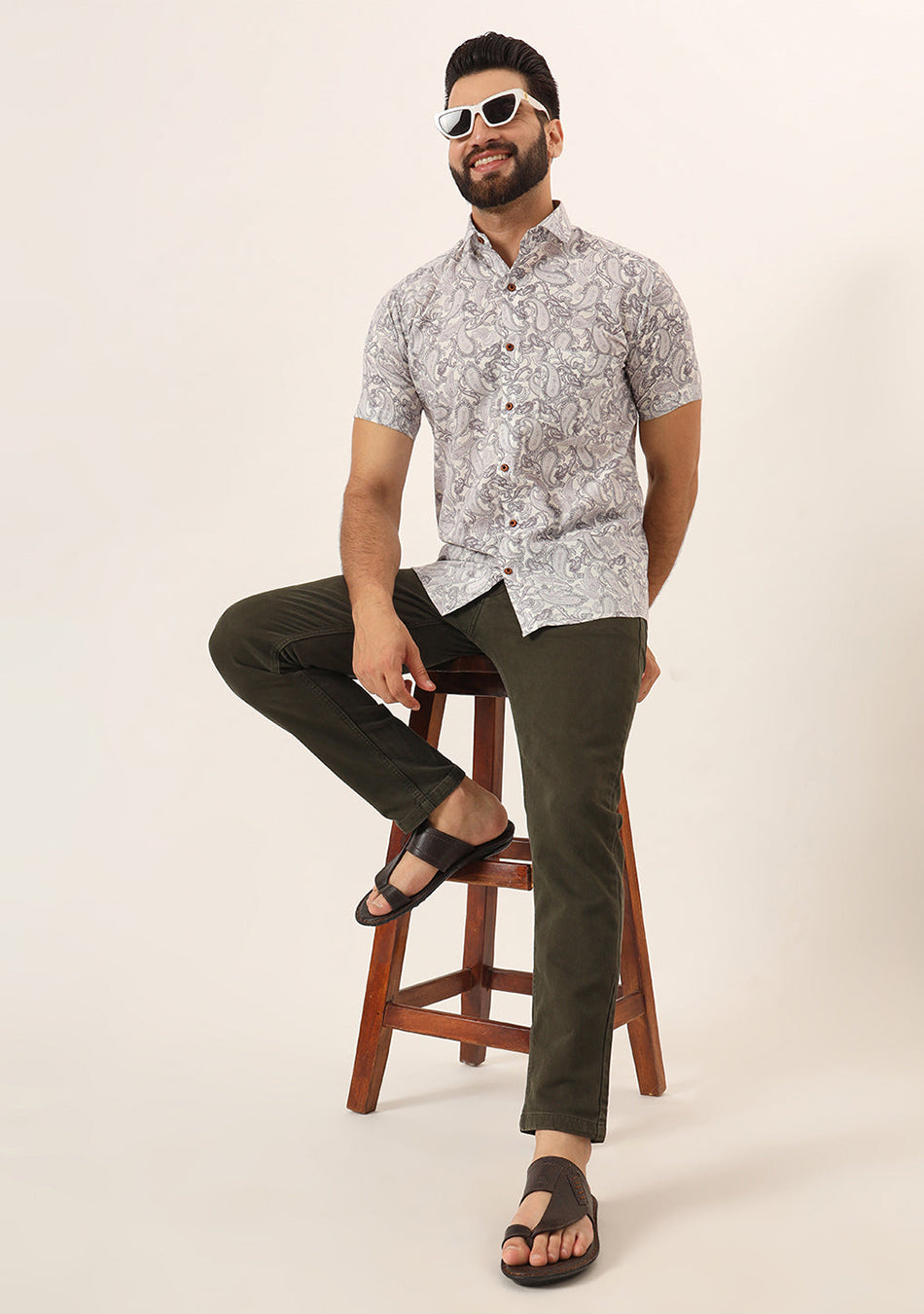 Lavender Paisley Print Pure Cotton Regular Fit Casual Shirt