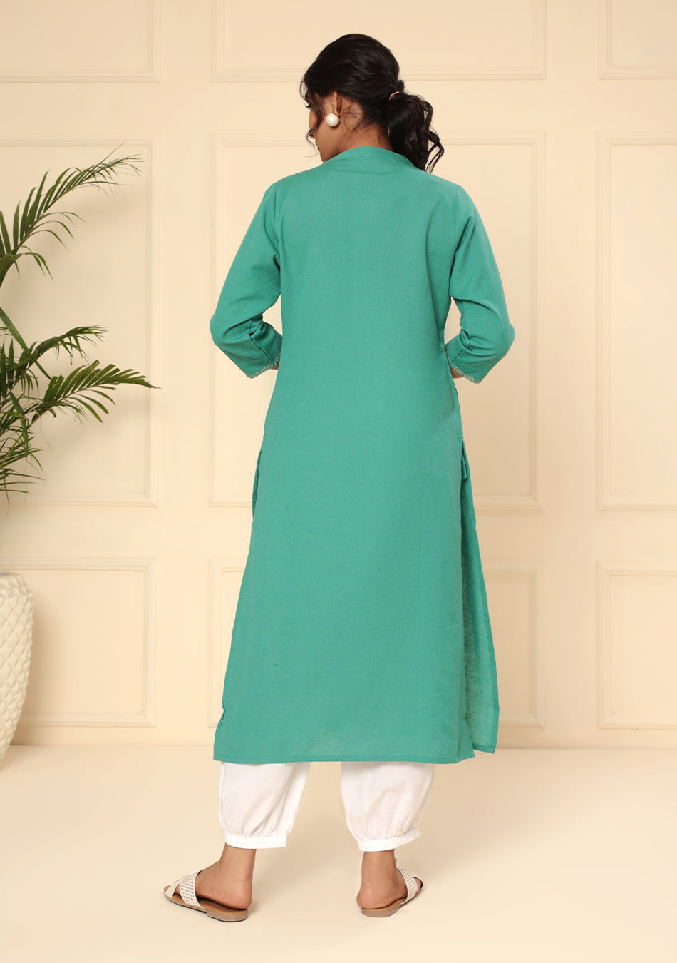 Persian Green Solid Cotton Kurta