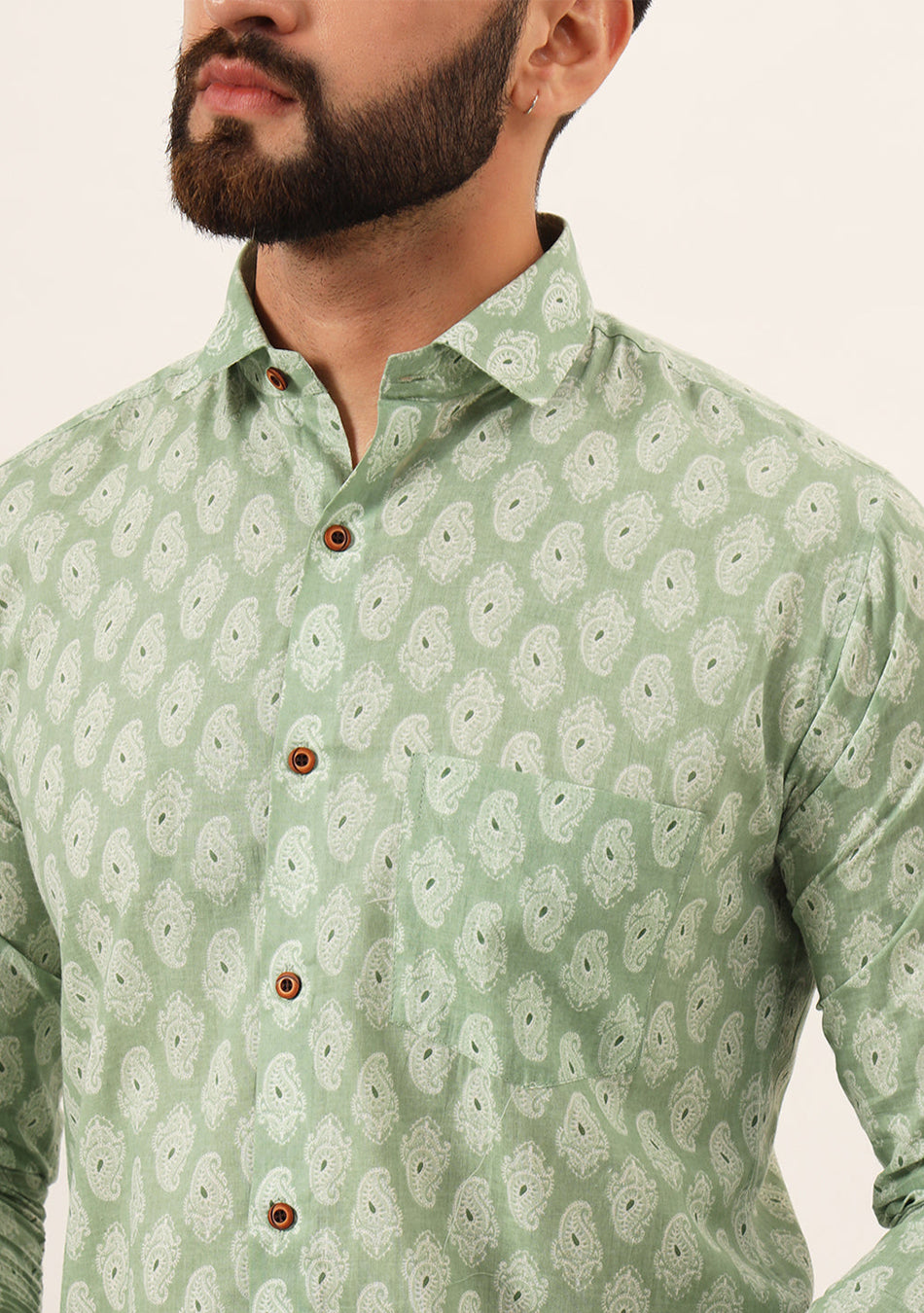 Green Paisley Print Pure Cotton Regular Fit Casual Shirt
