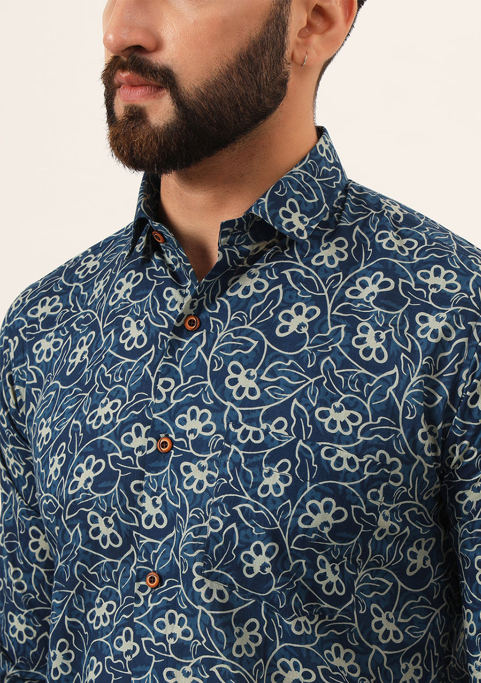 Blue Floral Print Pure Cotton Regular Fit Casual Shirt
