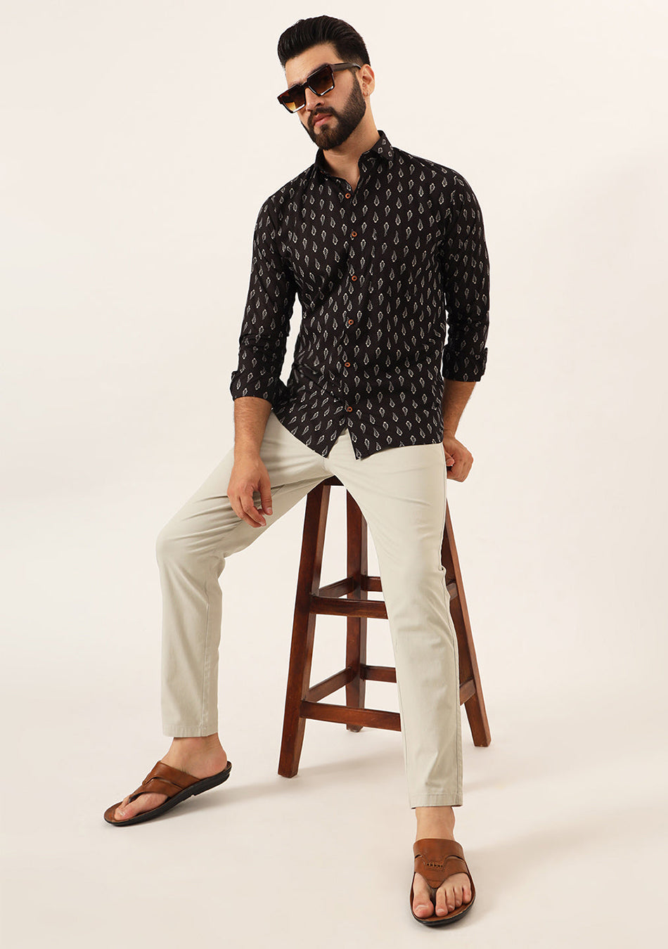 Brown Printed Pure Cotton Regular Fit Casual Shirt