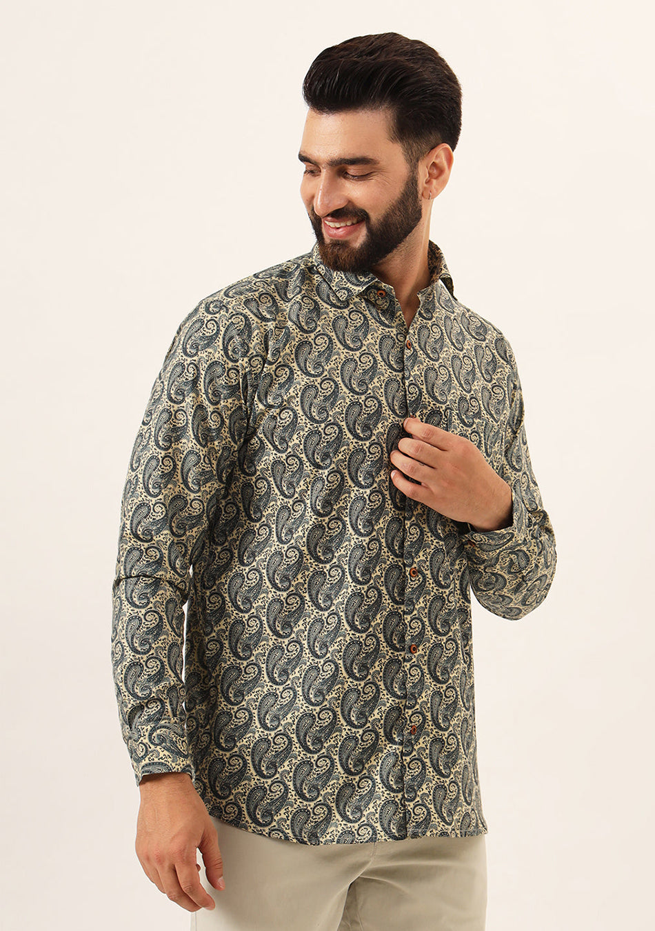 Blue Paisley Print Pure Cotton Regular Fit Casual Shirt
