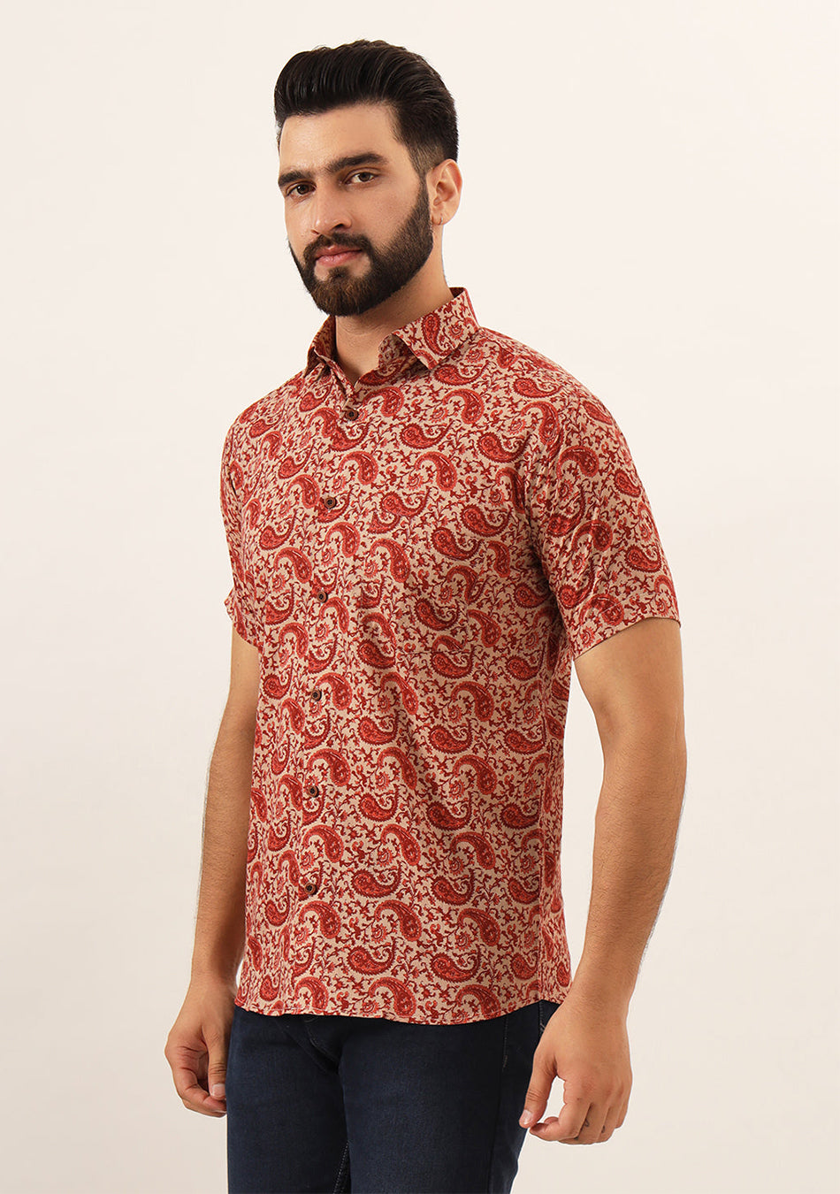 Maroon Paisley Print Pure Cotton Regular Fit Casual Shirt