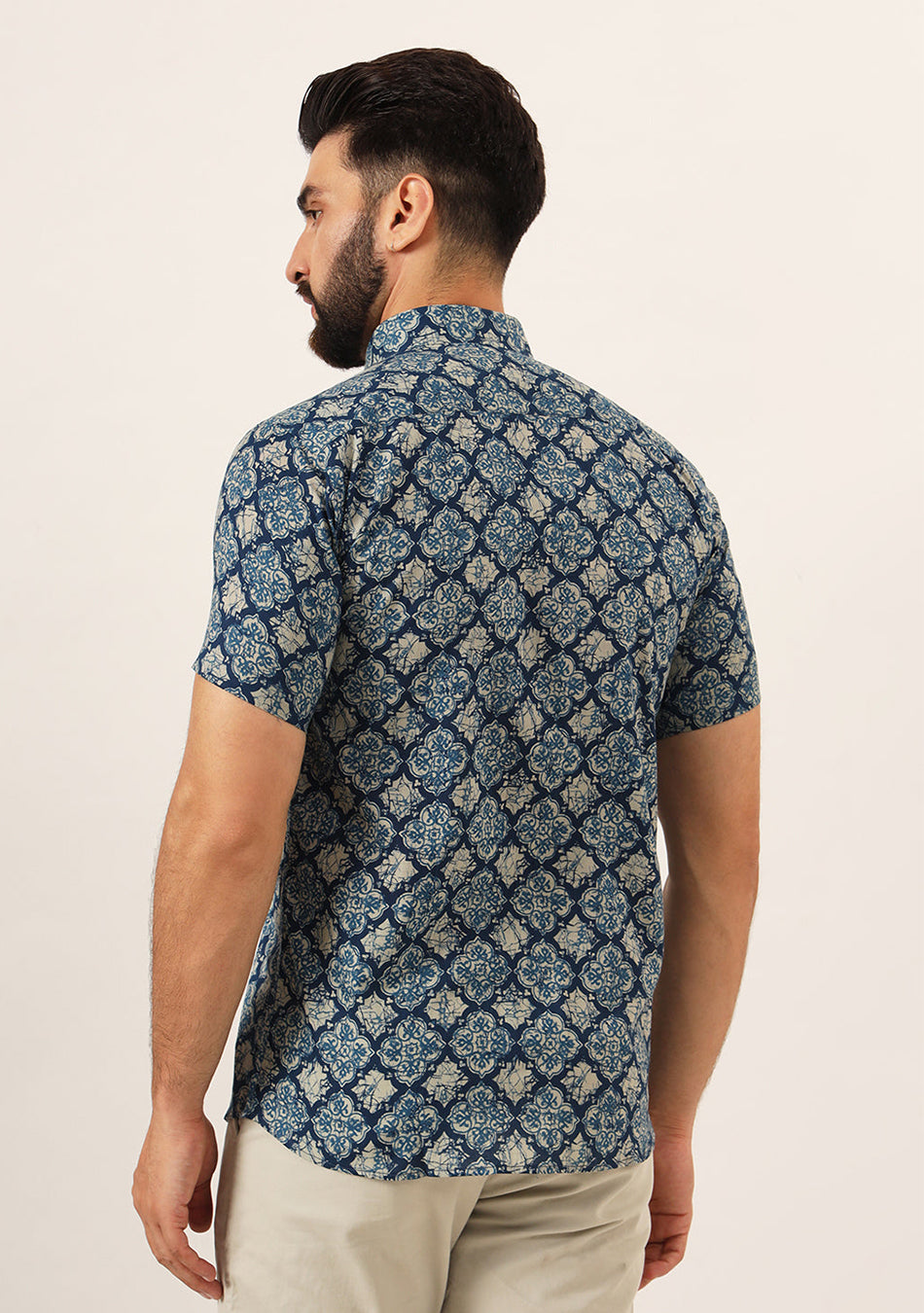 Blue Geometric Pure Cotton Regular Fit Casual Shirt