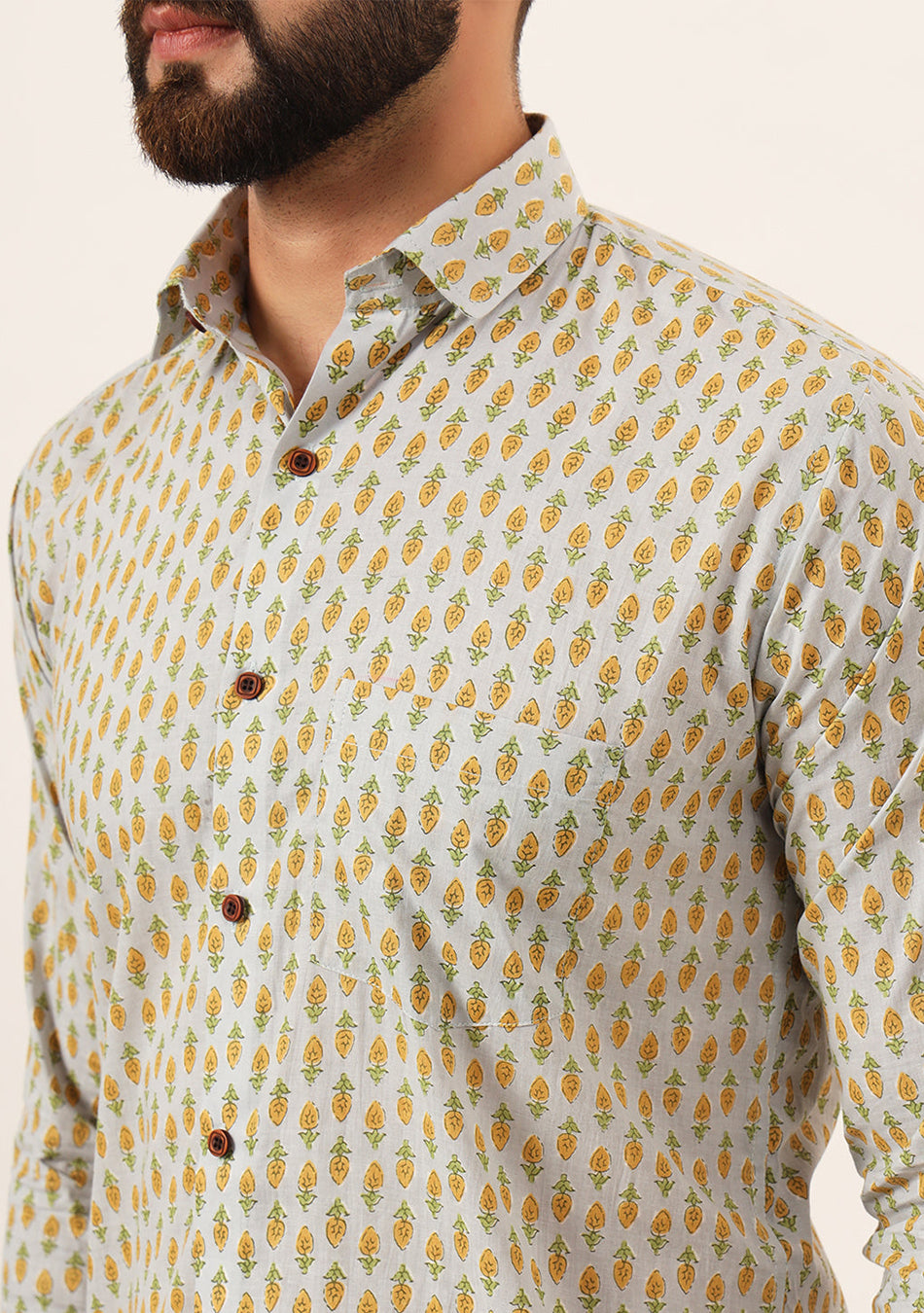 White Booti Print Pure Cotton Regular Fit Casual Shirt