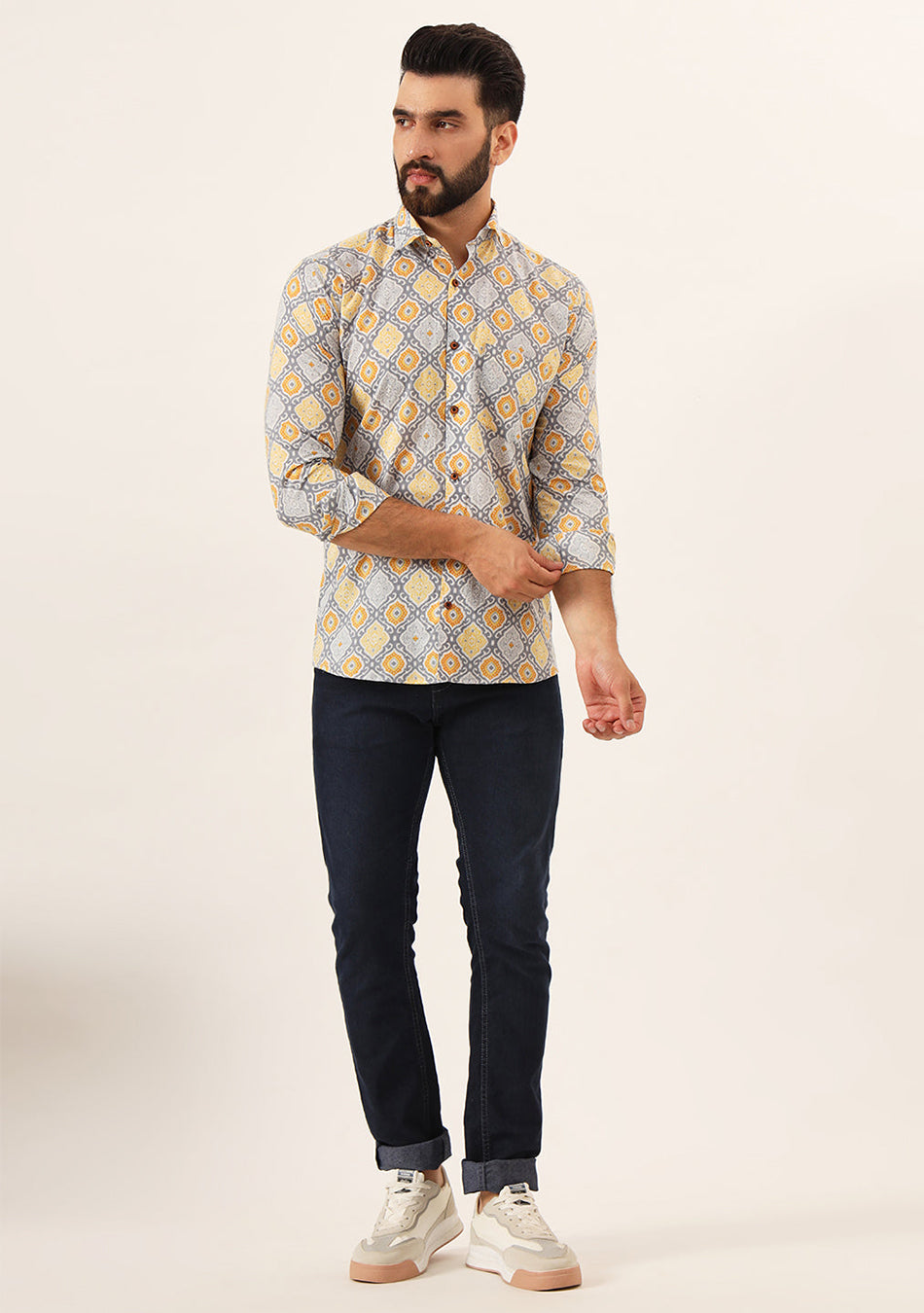 Purple Geometric Pure Cotton Regular Fit Casual Shirt