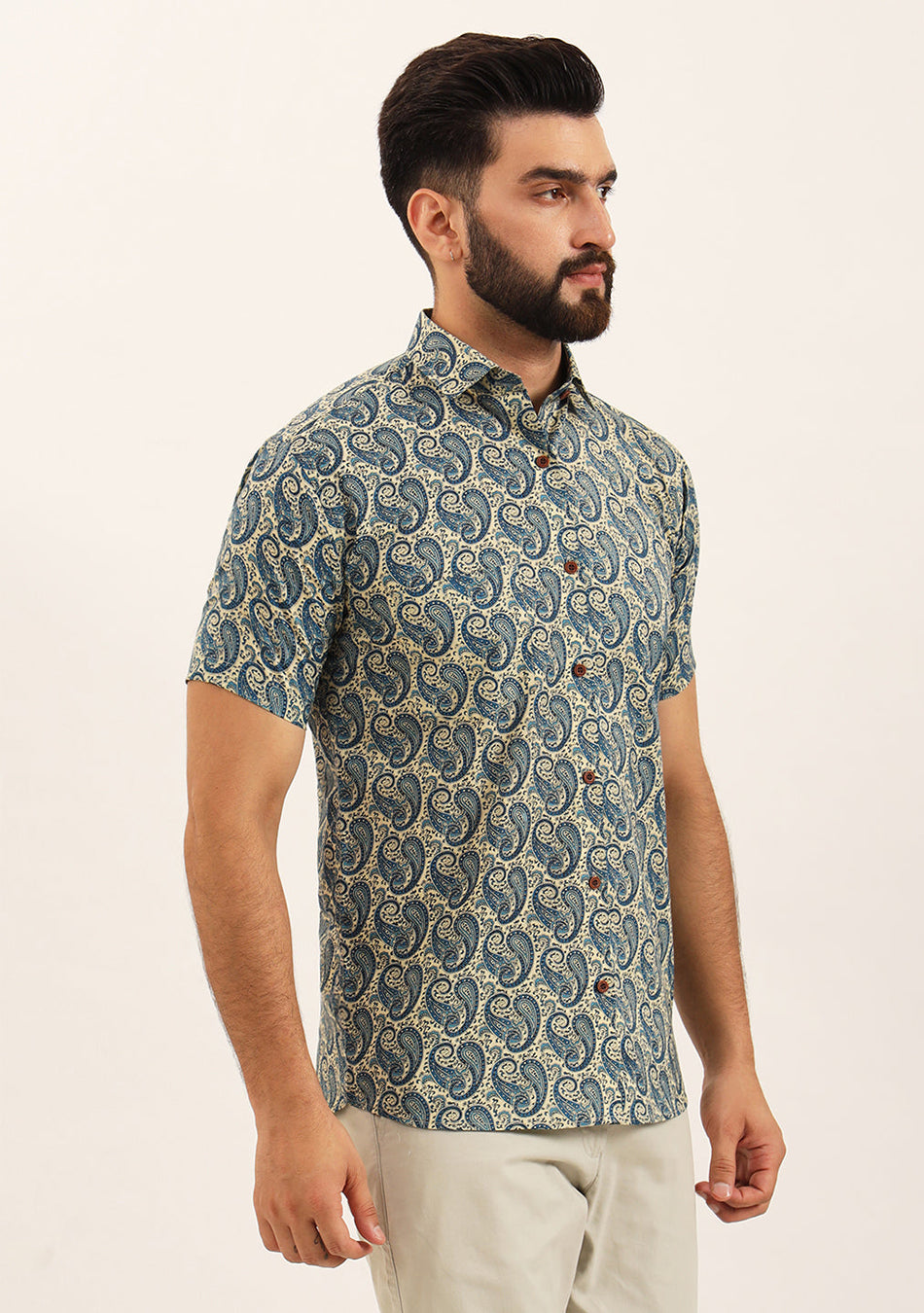 Beige Paisley Print Pure Cotton Regular Fit Casual Shirt